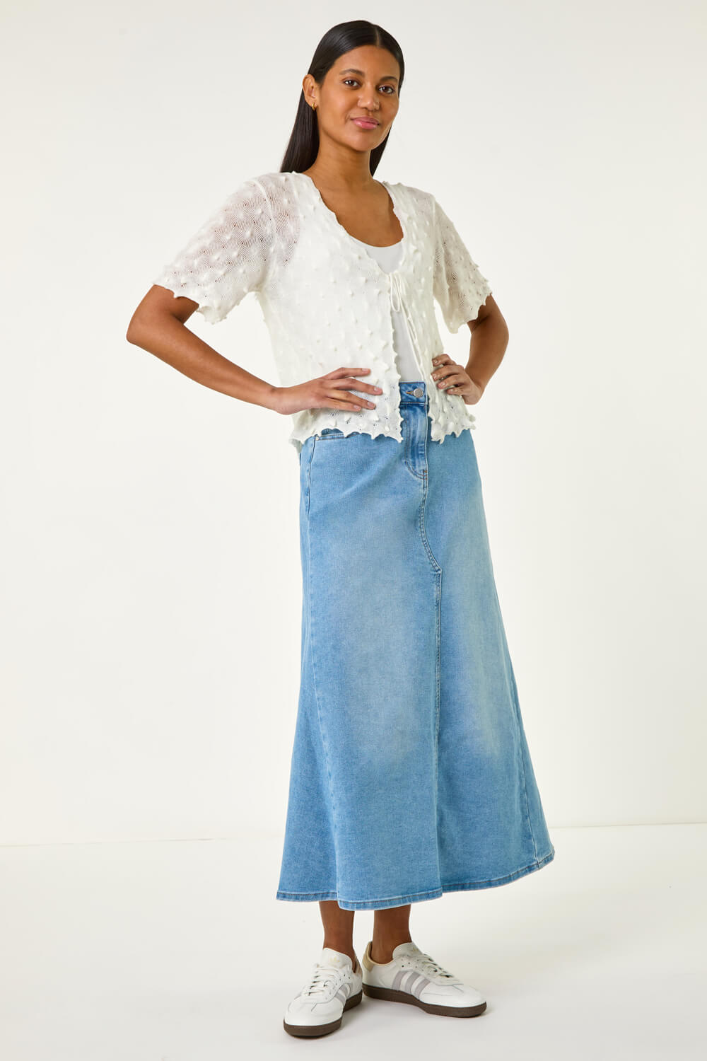 Ivory Textured Tie Front Shrug, Image 3 of 5