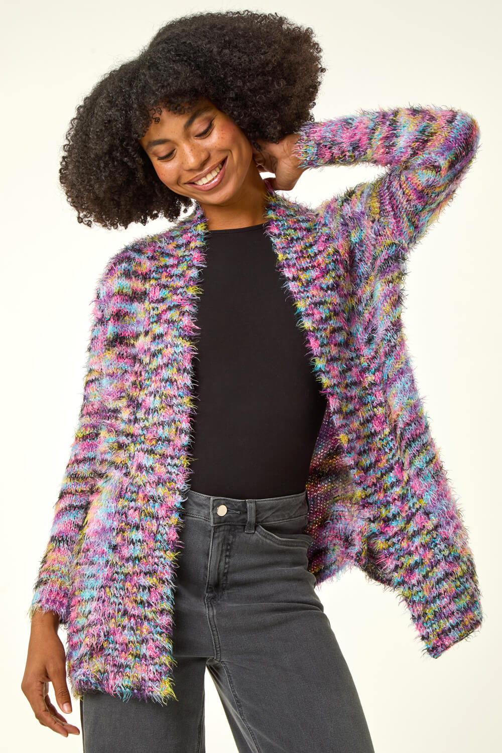 Purple Fluffy Longline Cosy Cardigan, Image 5 of 5