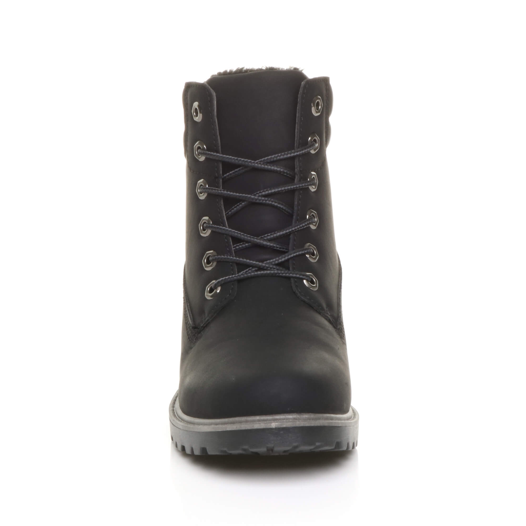 Black AJVANI Black Low Heel Lace Up Biker Worker Boots, Image 6 of 6