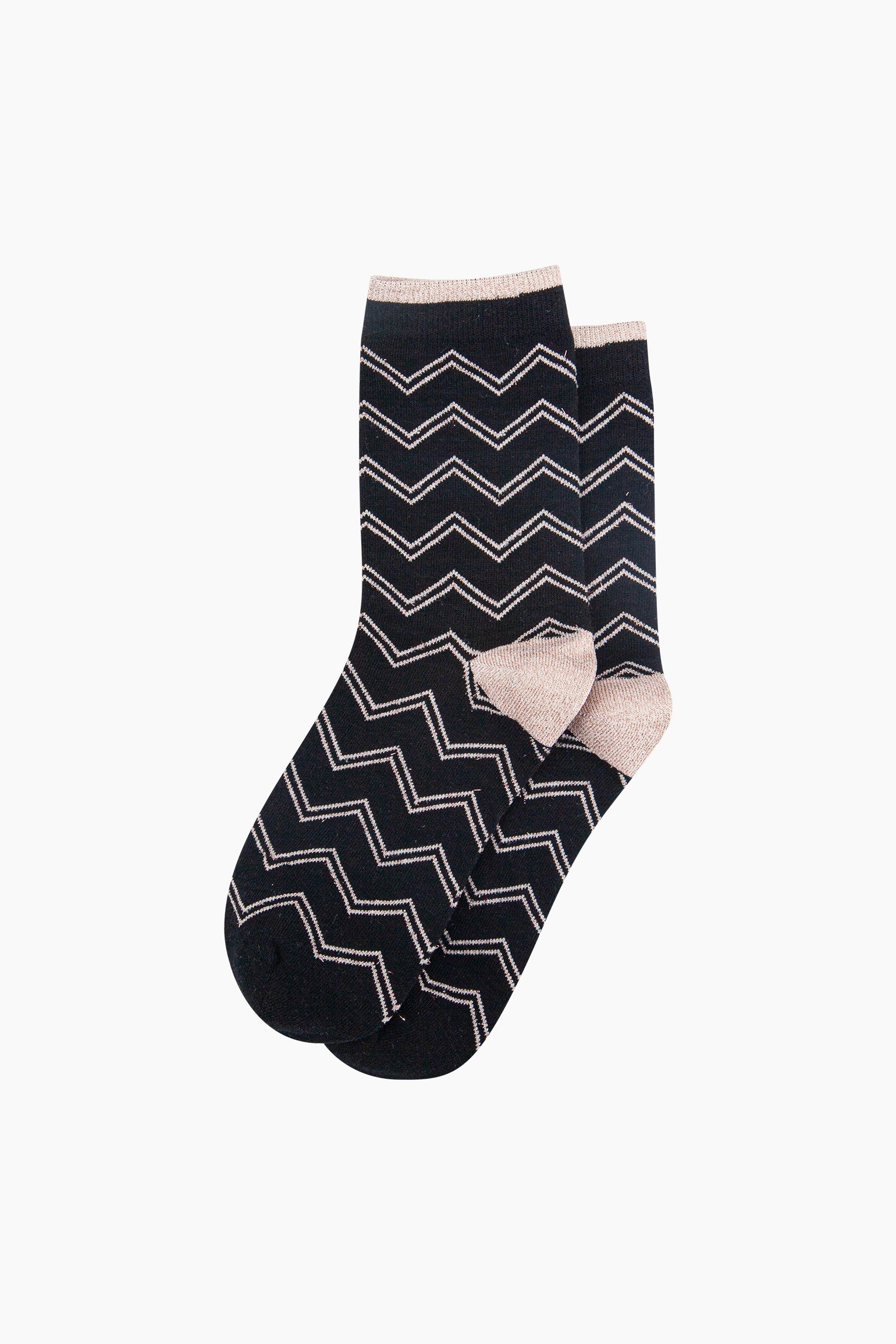 Black Zig-Zag Combed Cotton Glitter Socks, Image 3 of 4