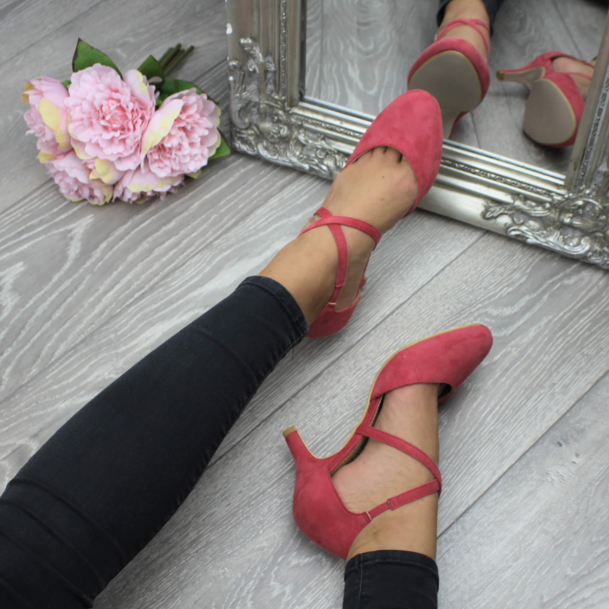 Coral AJVANI Coral Mid Heel Crossed Straps Court Shoes, Image 5 of 6