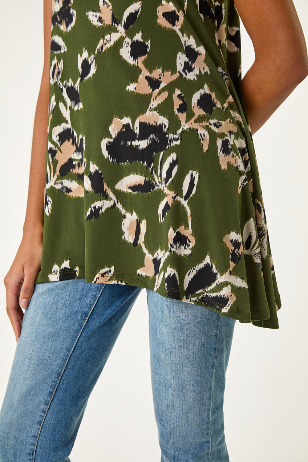 KHAKI Leaf Print Hanky Hem Tunic Top, Image 6 of 5