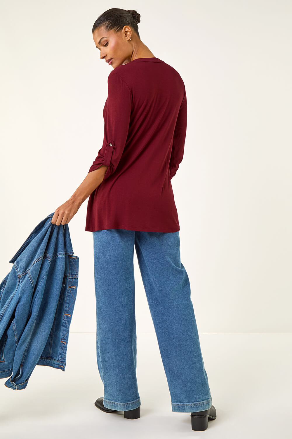 Wine Button Detail Tunic Top, Image 4 of 5