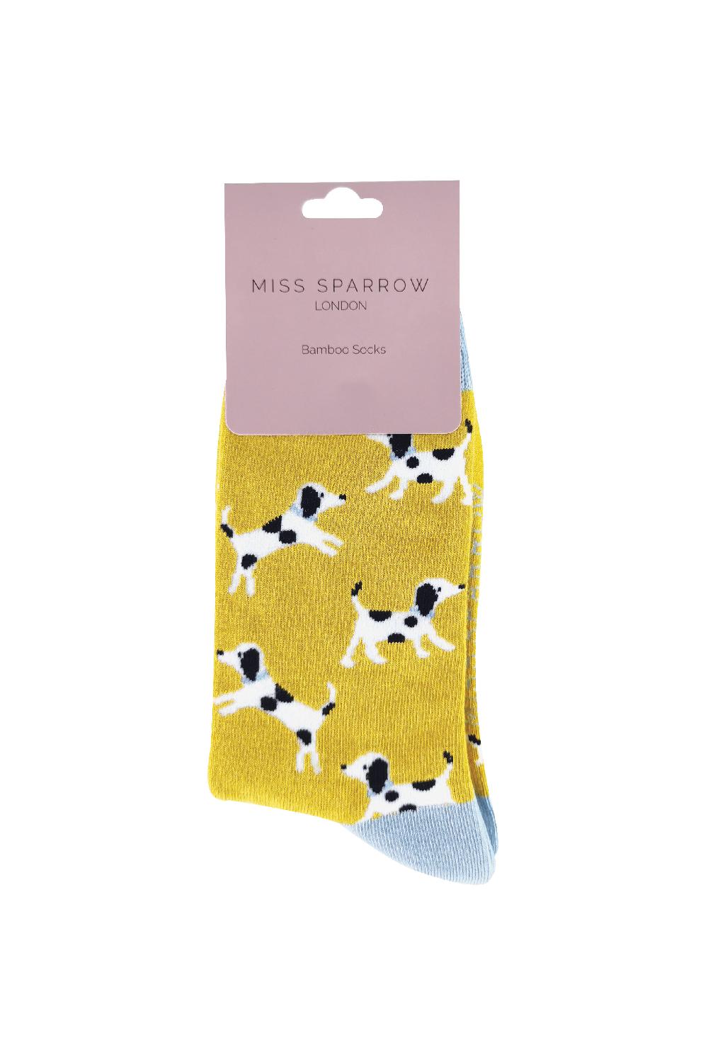 Yellow 1 Pack Ladies Novelty Dog Pattern Bamboo Socks, Image 2 of 5
