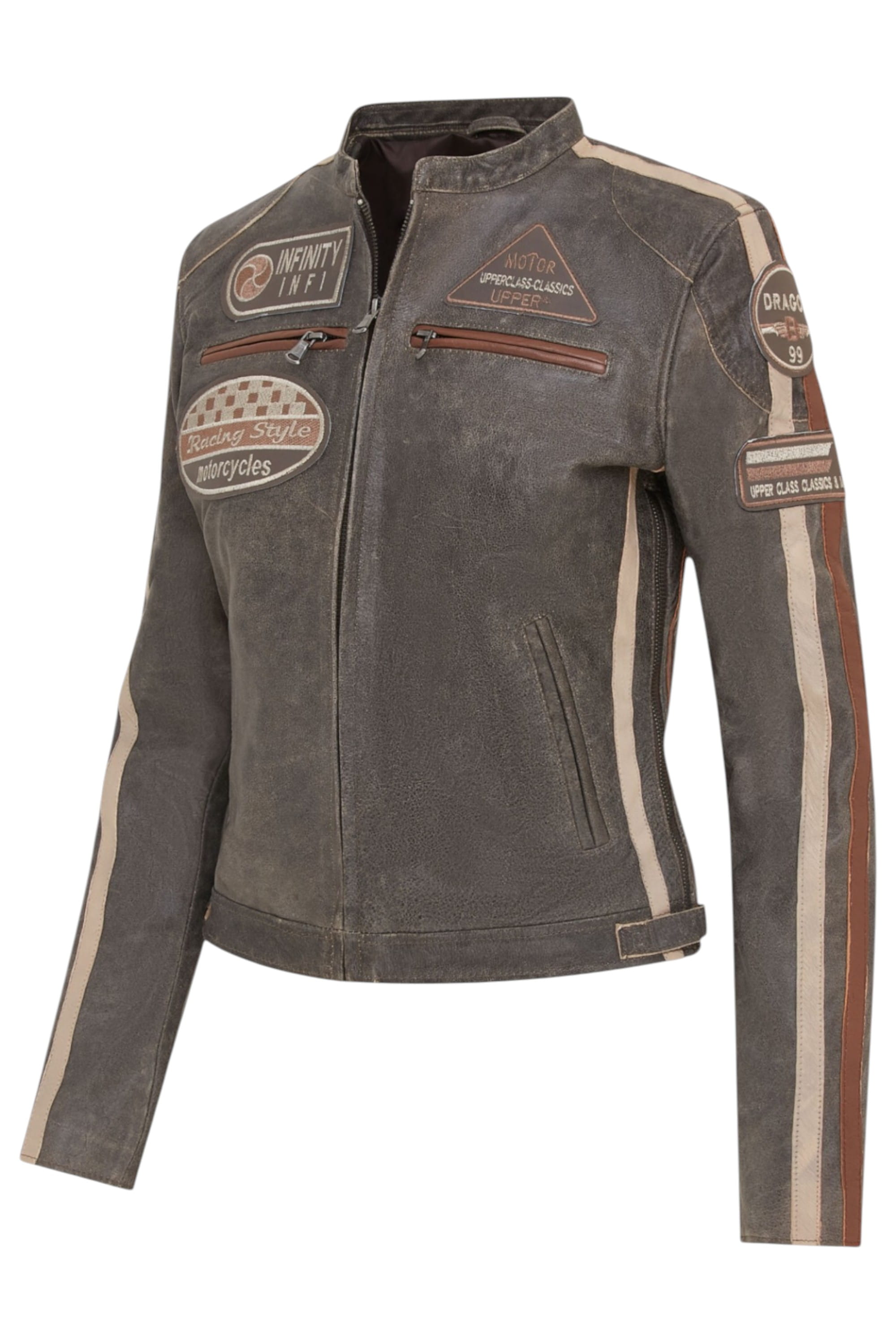 Sand Biker Racing Badges Leather Jacket, Image 4 of 5
