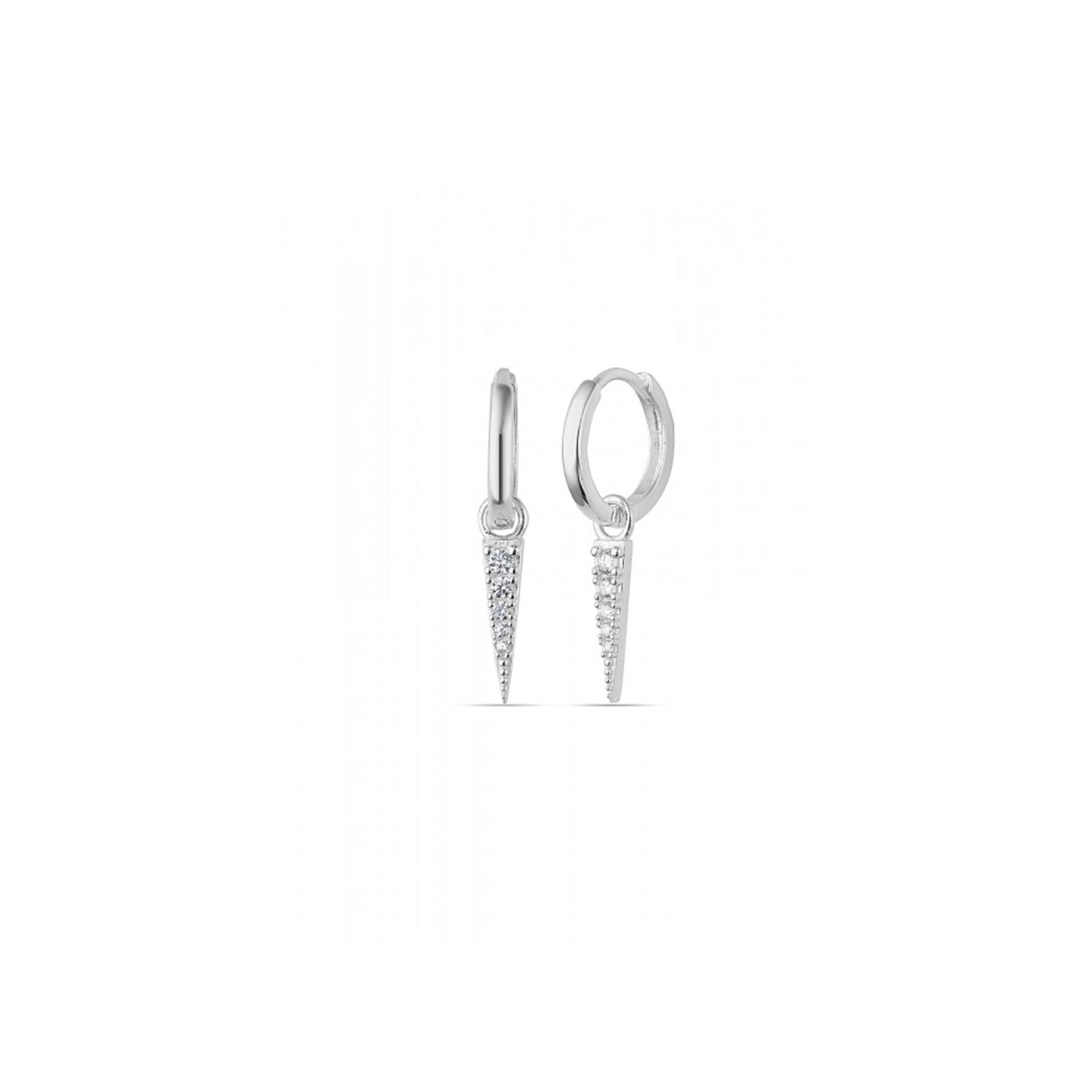 Silver Sterling Silver Triangle Mini Pave Spike Charm Hoop Earrings, Image 1 of 3