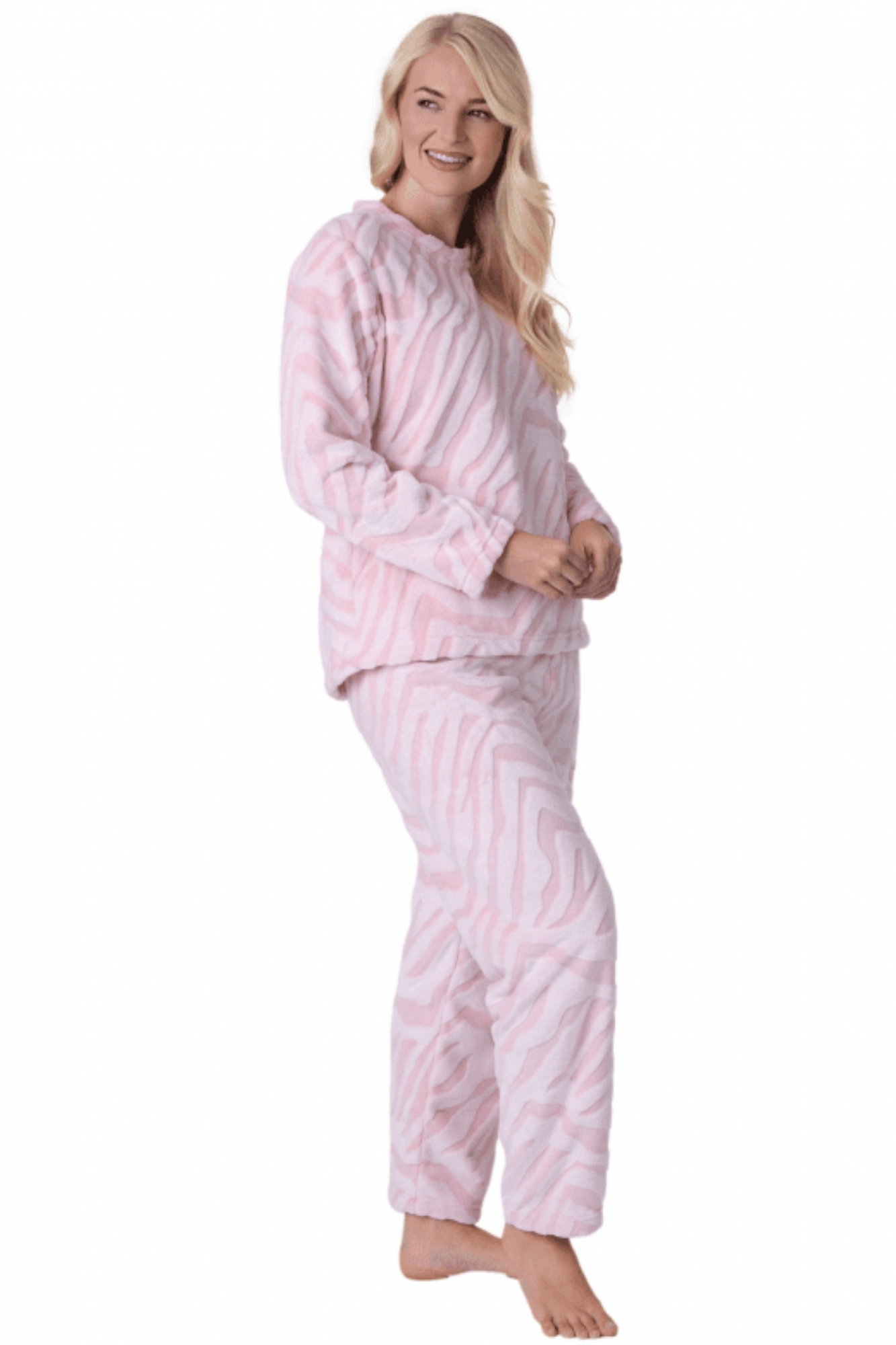 Pink Camille Lingerie Pink Supersoft Printed Full Length Pyjama Set, Image 2 of 5