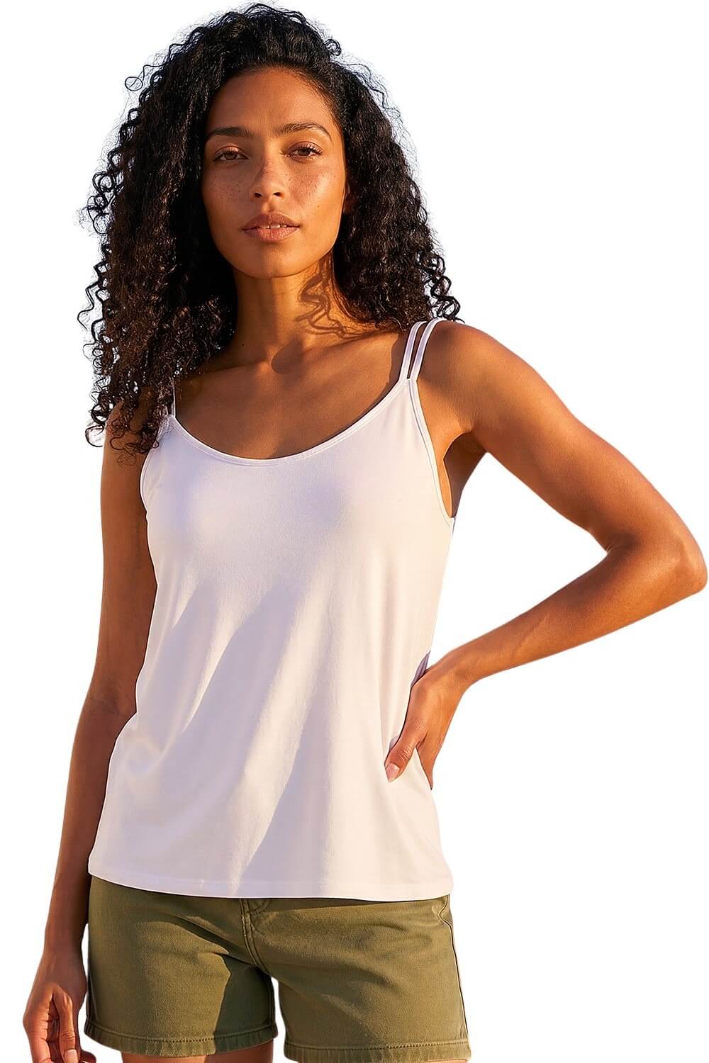 White Double Strap V-Neck Stretch Vest Top, Image 6 of 5