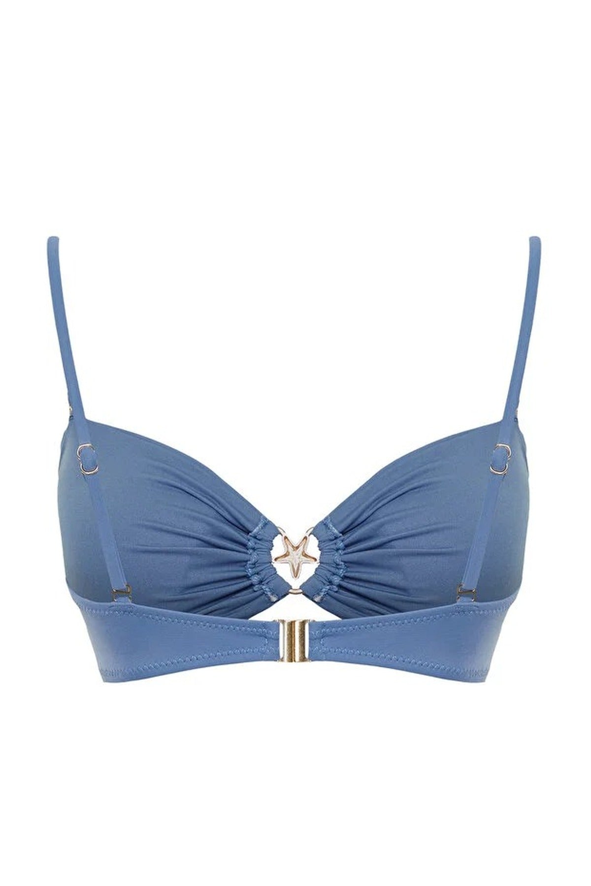 Blue WOVCOR Blue Ruched Bandeau Bikini Top with Ring Detail, Image 4 of 5