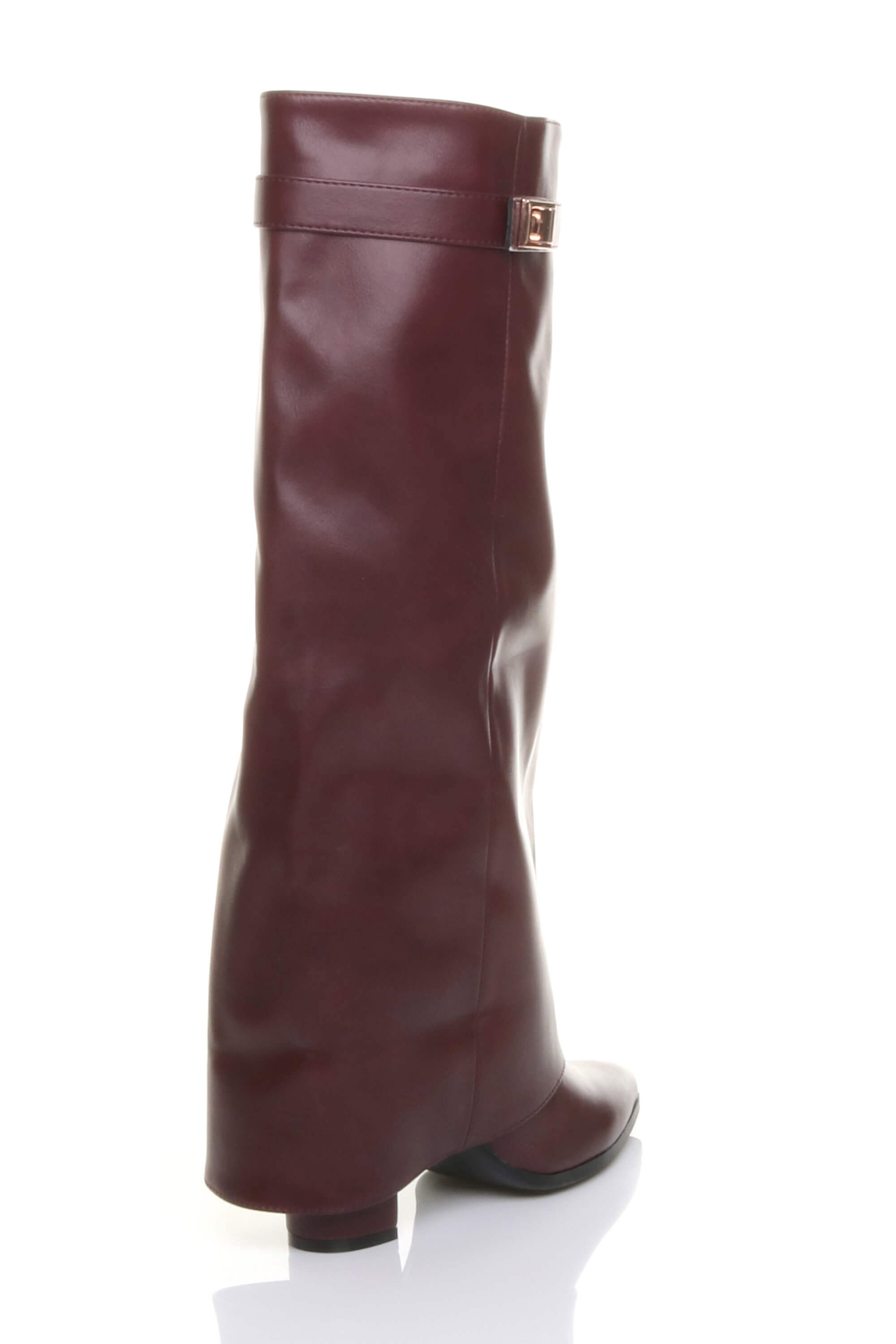Burgundy AJVANI Burgundy High Block Heel Pointed Toe Fold Over Knee Boots, Image 4 of 4