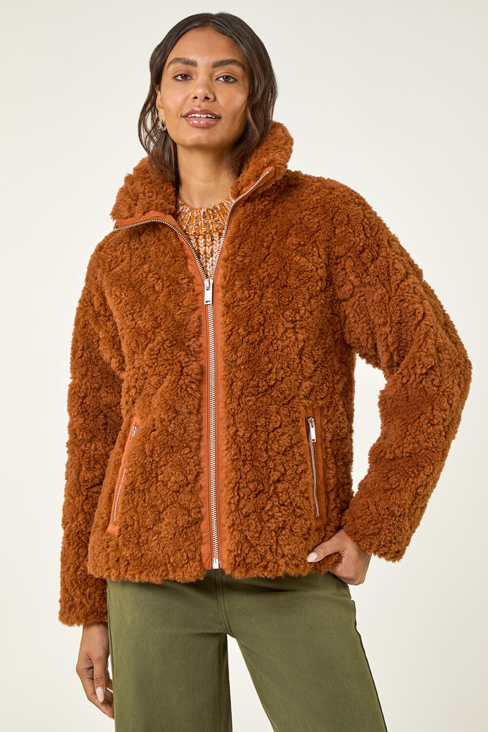Brown Teddy Borg Jacket, Image 6 of 8