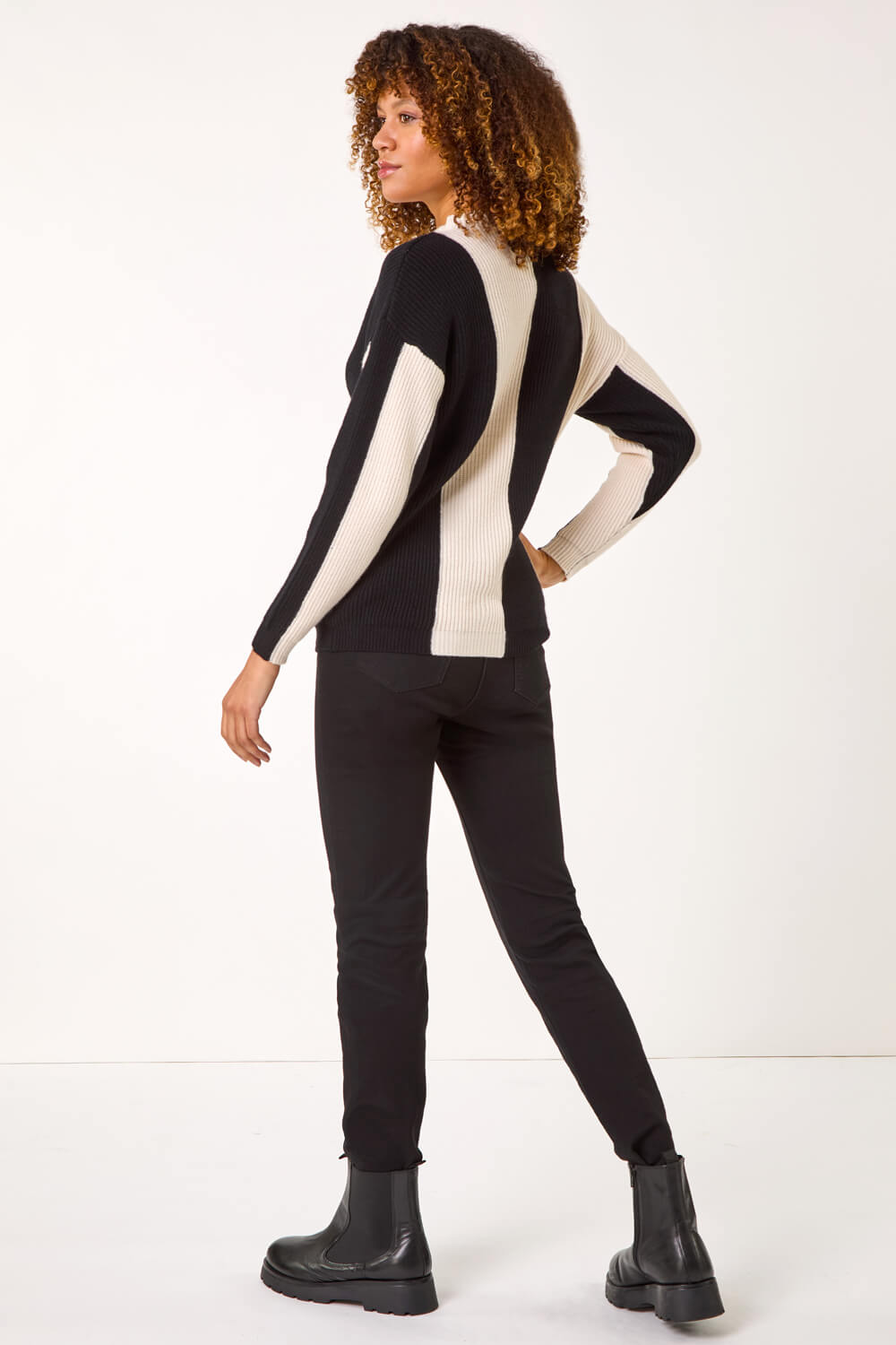 Black Colour Block Soft Knit Jumper, Image 4 of 5