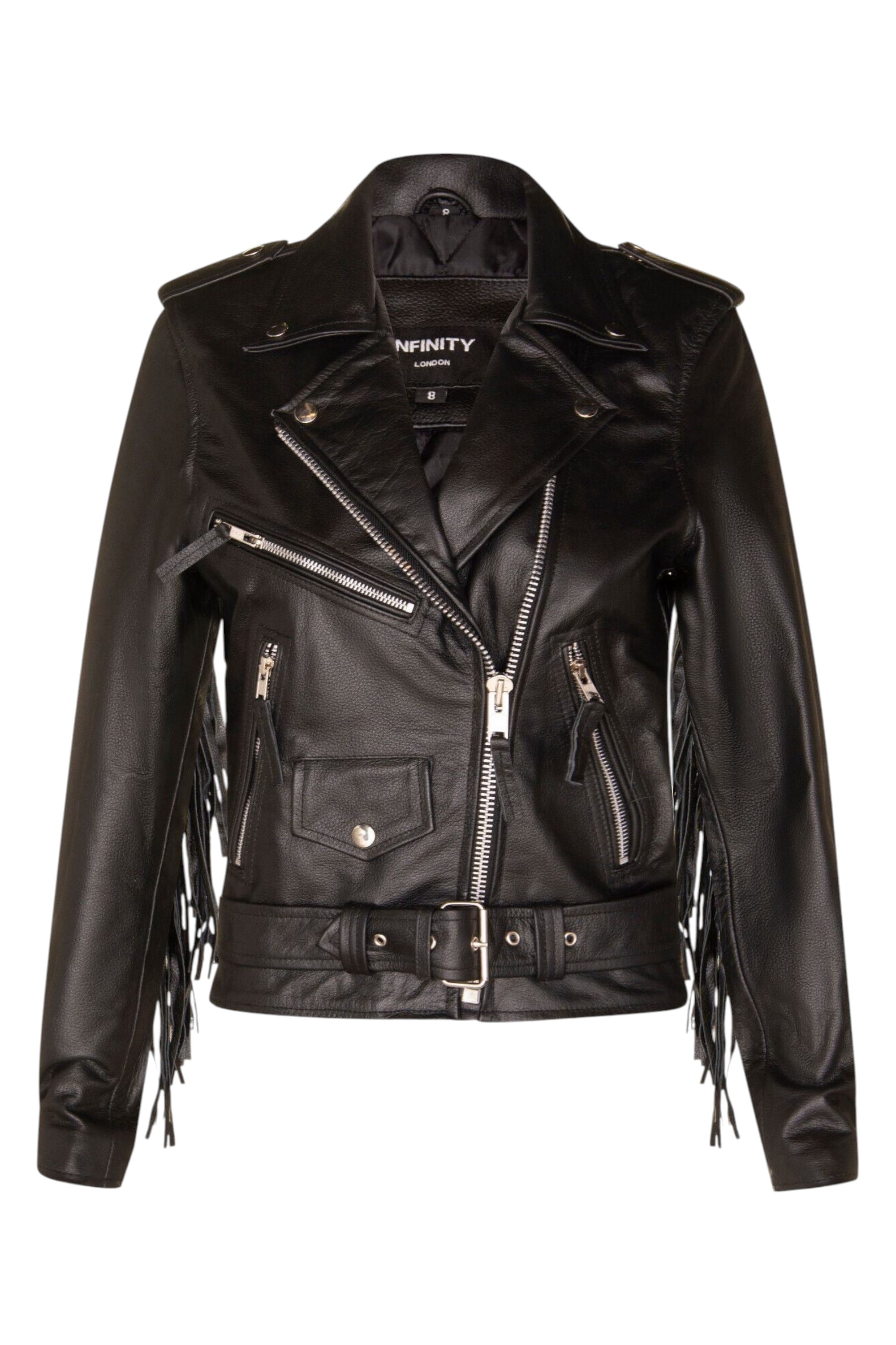 Black Fringe Tasseled Biker Jacket - Seville, Image 1 of 4