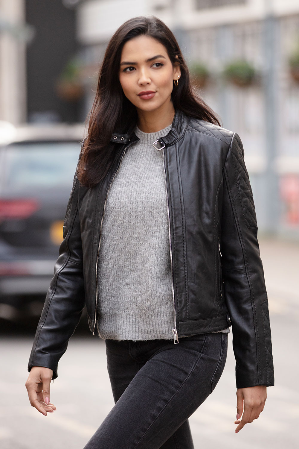 Black 'Kore' Real Leather Biker Jacket