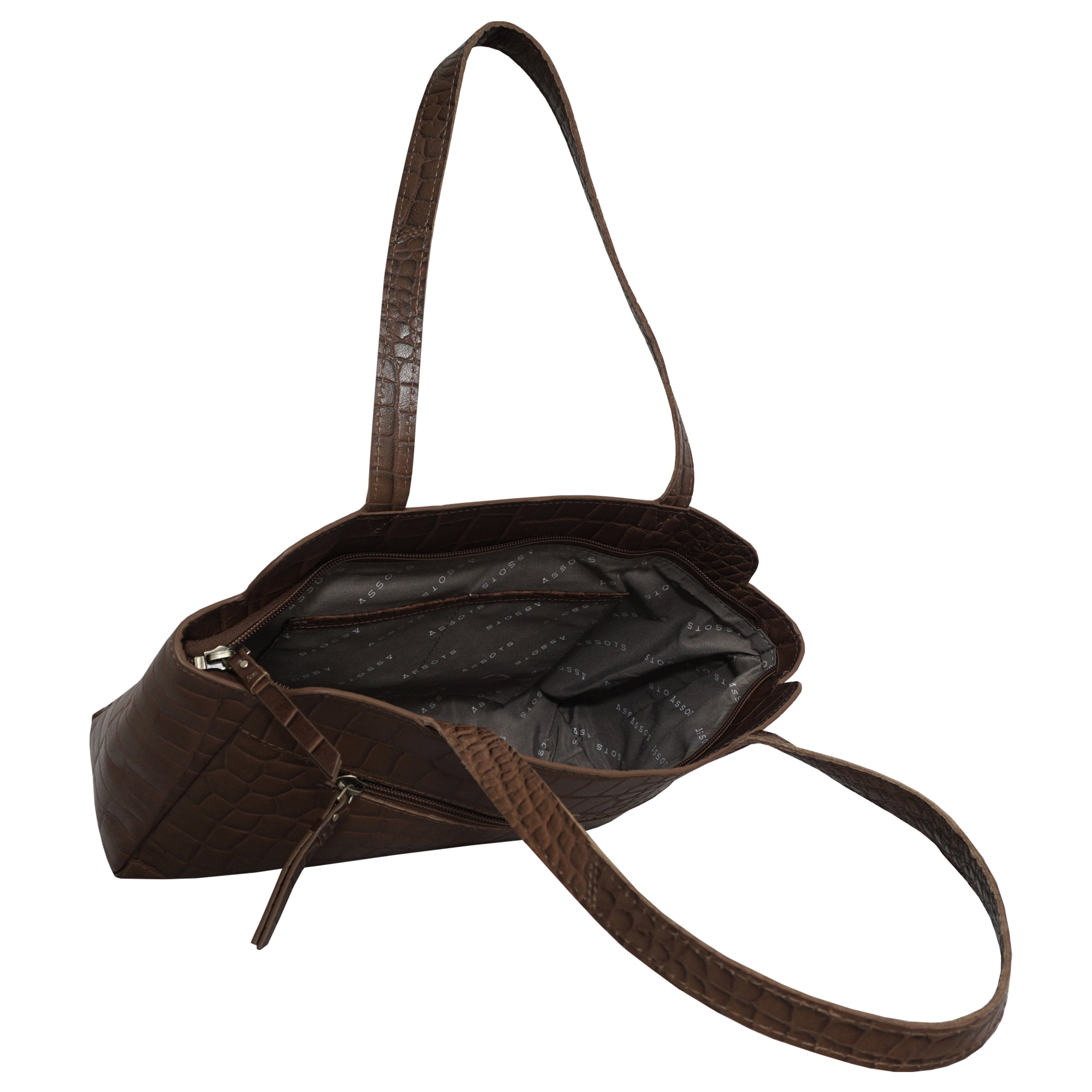 Tan 'JUDITH' Croc Real Leather Shoulder Bag, Image 2 of 4