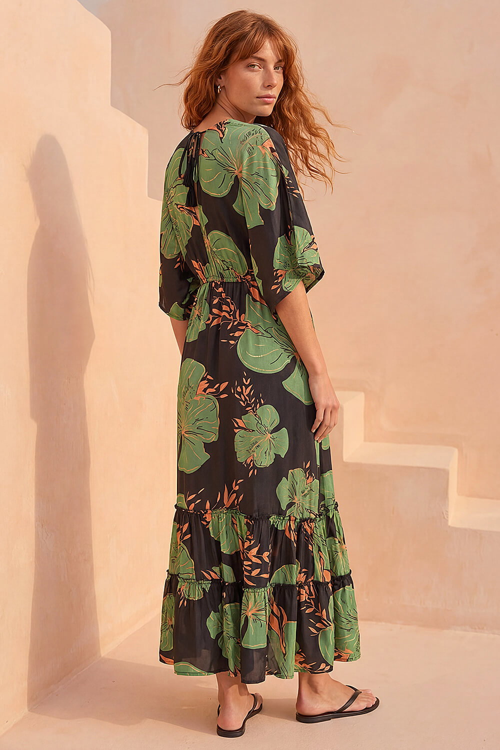 Green Boho Leaf Maxi Dress, Image 4 of 4