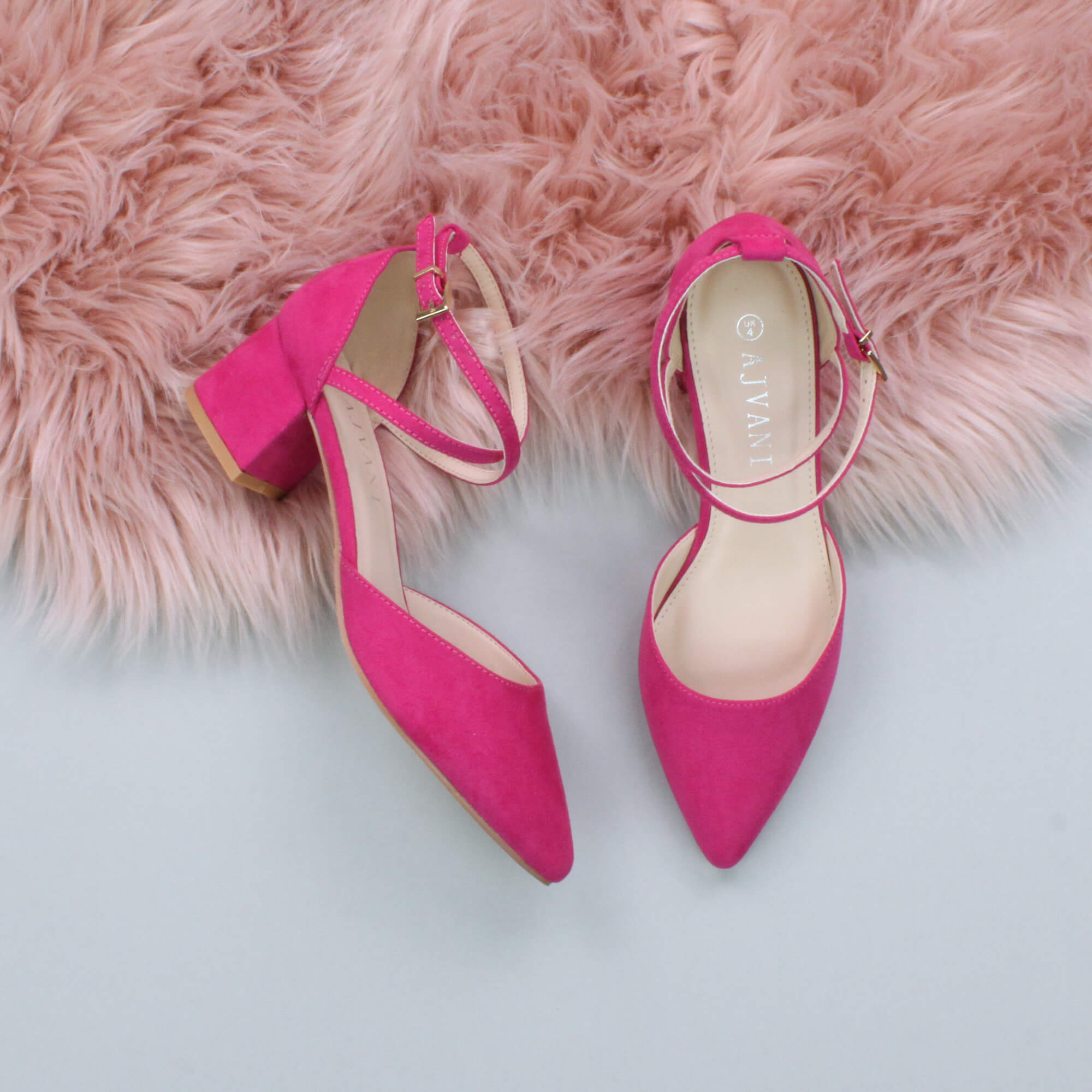 Fuchsia AJVANI Fuchsia Mid Block Heel Crossed Strap Pointed Toe 2 Part Heels, Image 4 of 6