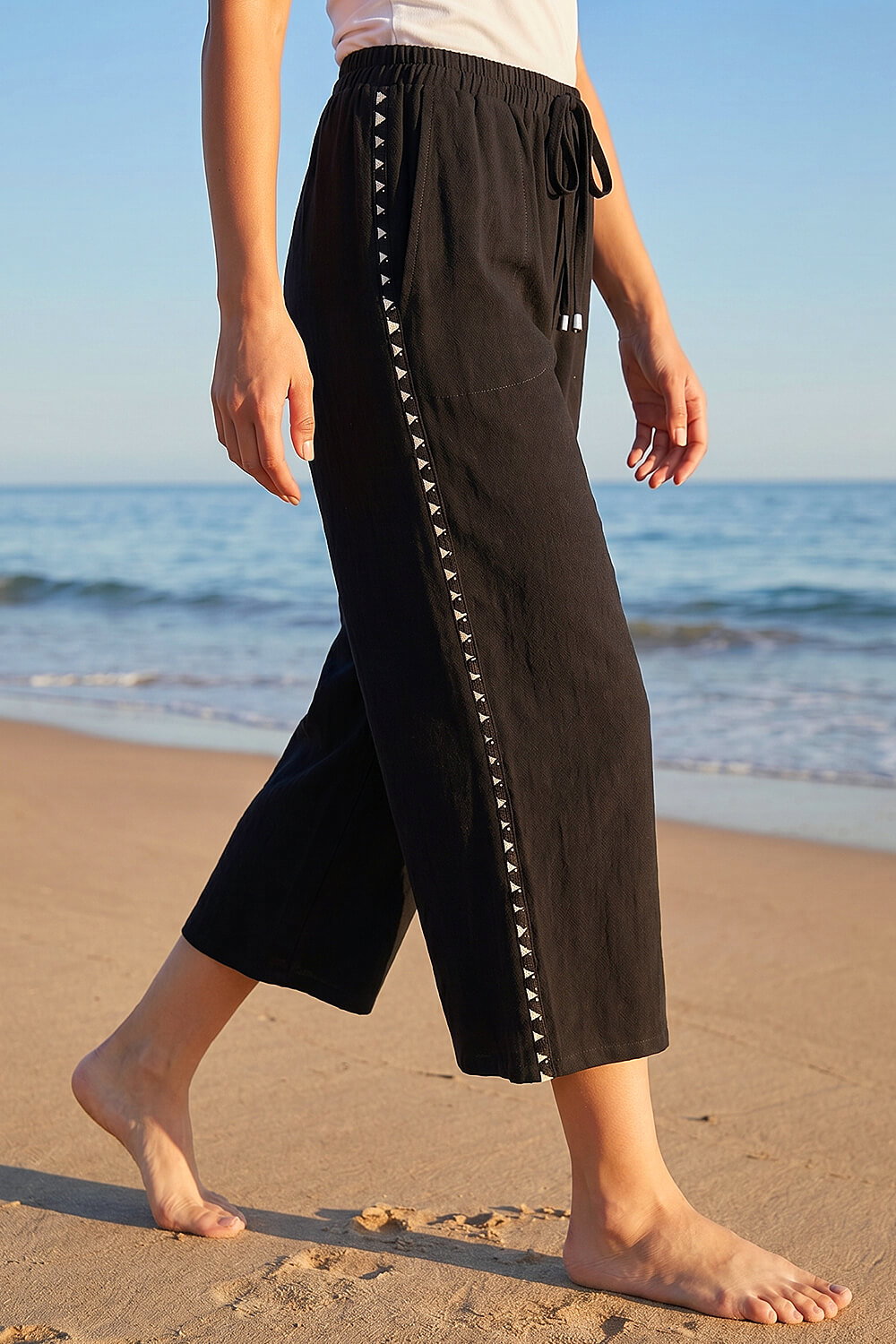 Black Petite Cropped Side Trim Trouser, Image 1 of 5