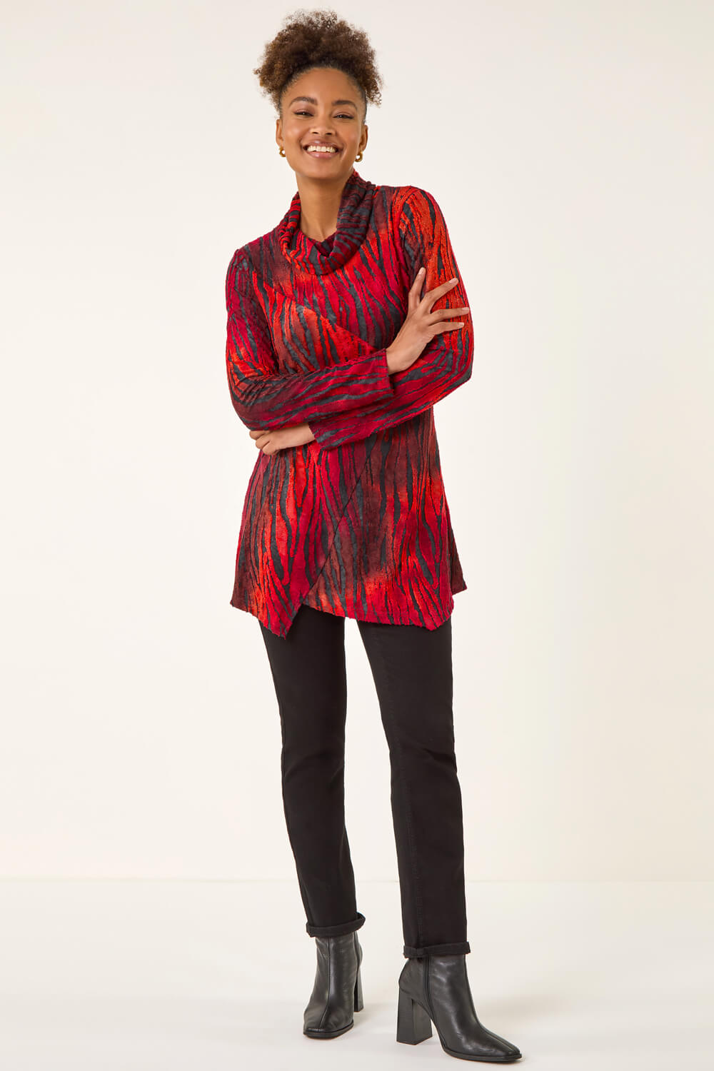 Red Zebra Print Burnout Tunic Top, Image 3 of 5