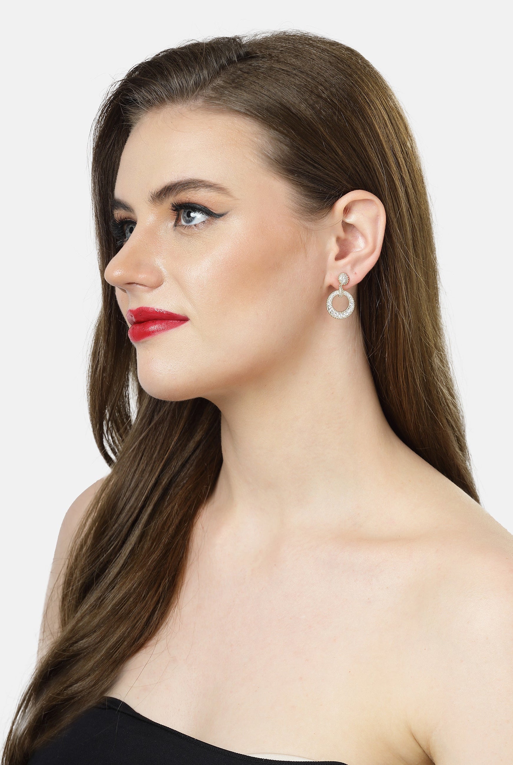 Gold Gold-Colored Circular Drop Earrings, Image 4 of 4