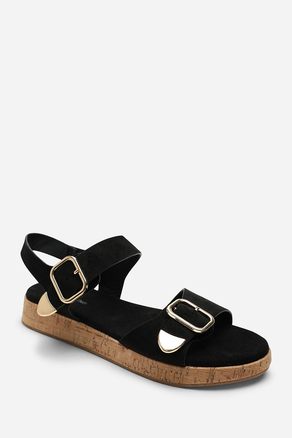 Black Iridia Double Buckle Low Wedge Sandal, Image 4 of 6