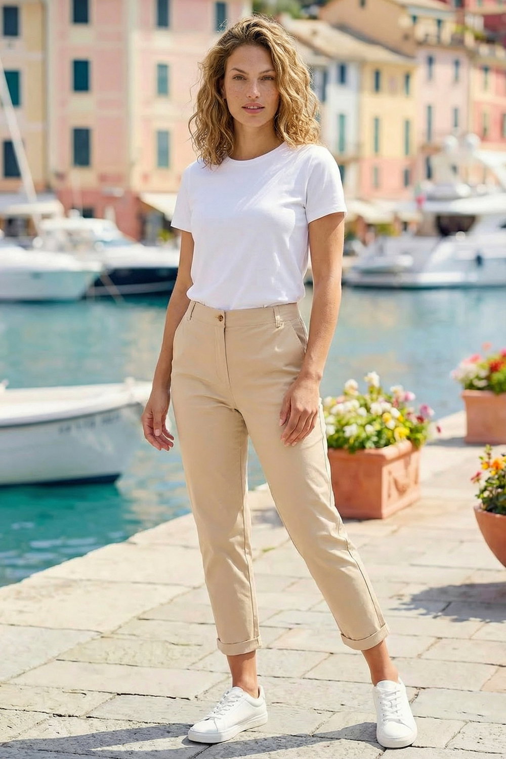 Stone Cotton Stretch Chino Trousers, Image 5 of 4