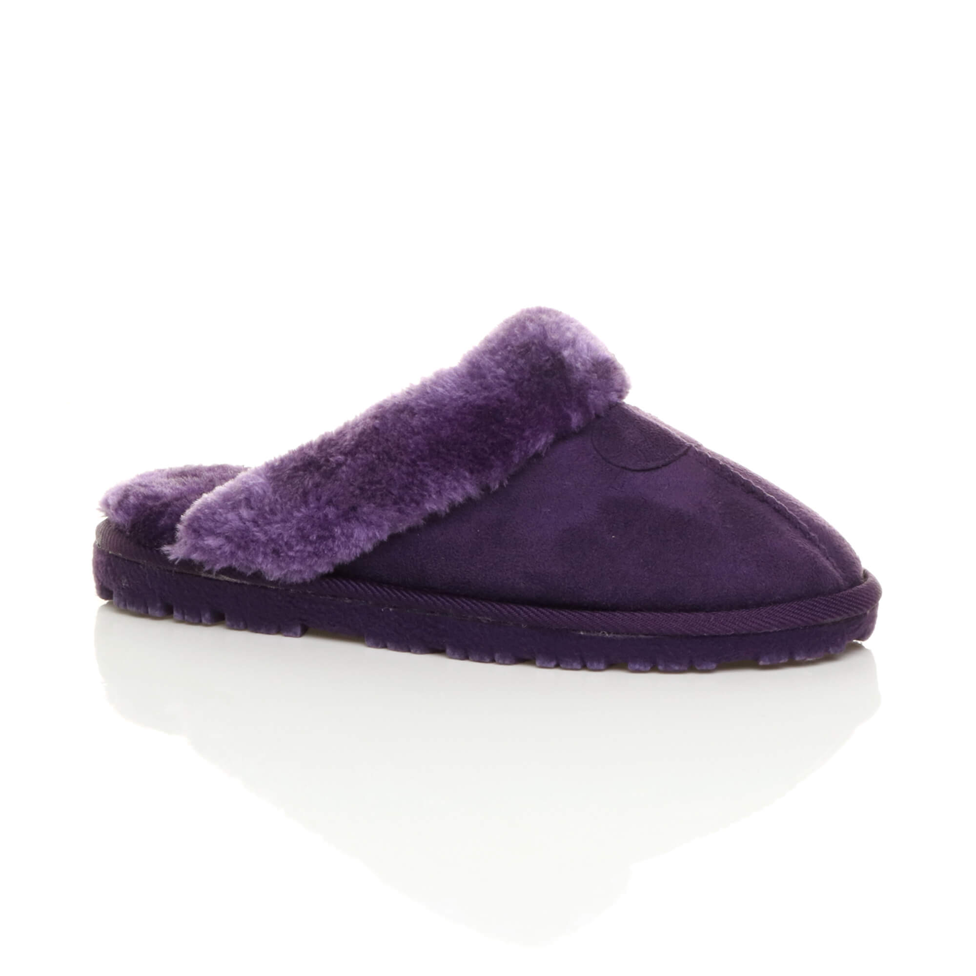 Purple Faux Fur Lined Slip On Memory Foam Mules Slippers, Image 1 of 5