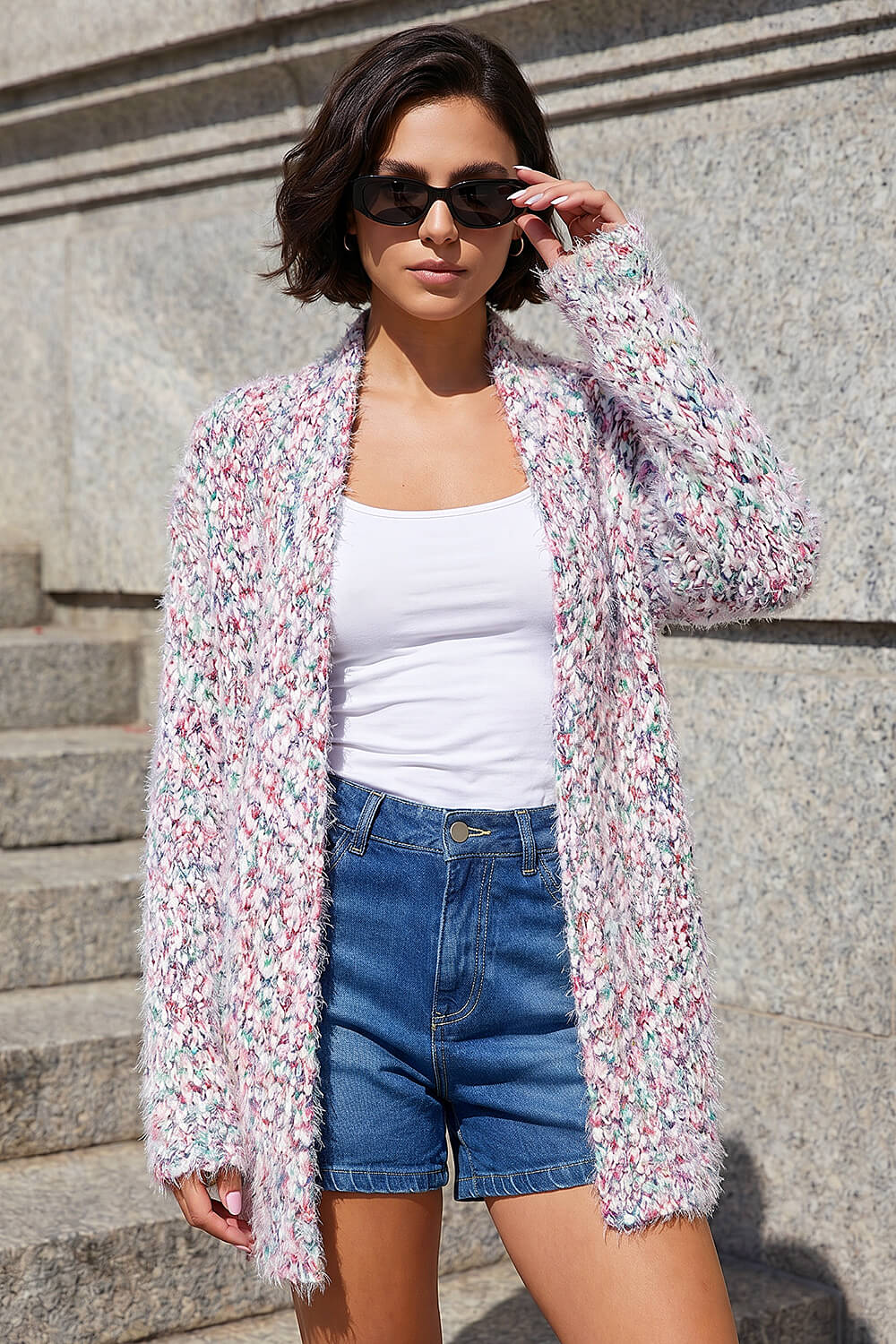 Rose Fluffy Nep Long Cardigan, Image 4 of 4