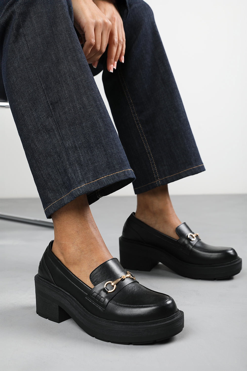 Black Jennifer Chunky Loafers With Metallic Accent, Image 5 of 5