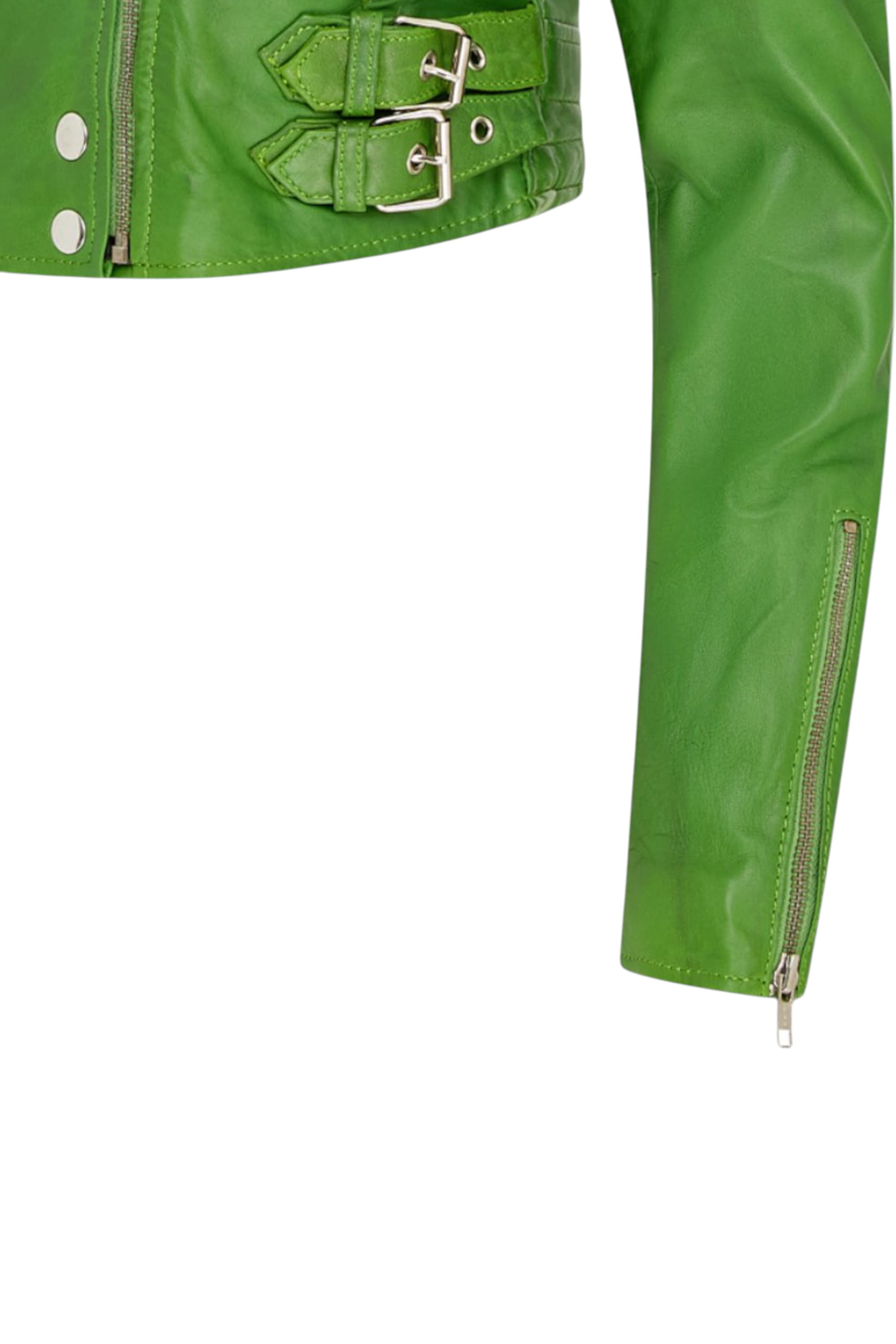 Green Cropped Brando Leather Biker Jacket, Image 6 of 6