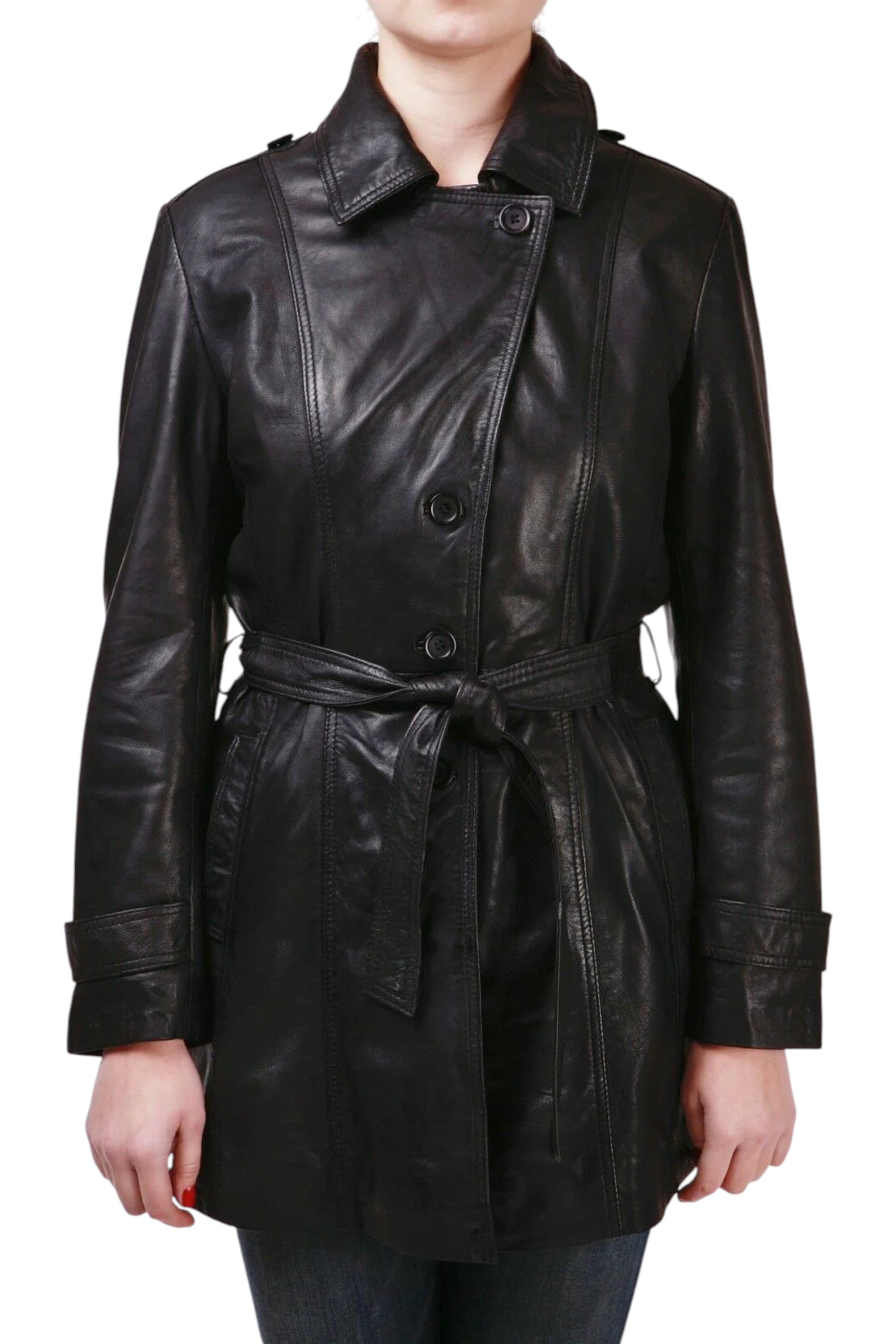 Black Womens 3/4 Length Trench Coat - Ranch, Image 4 of 6