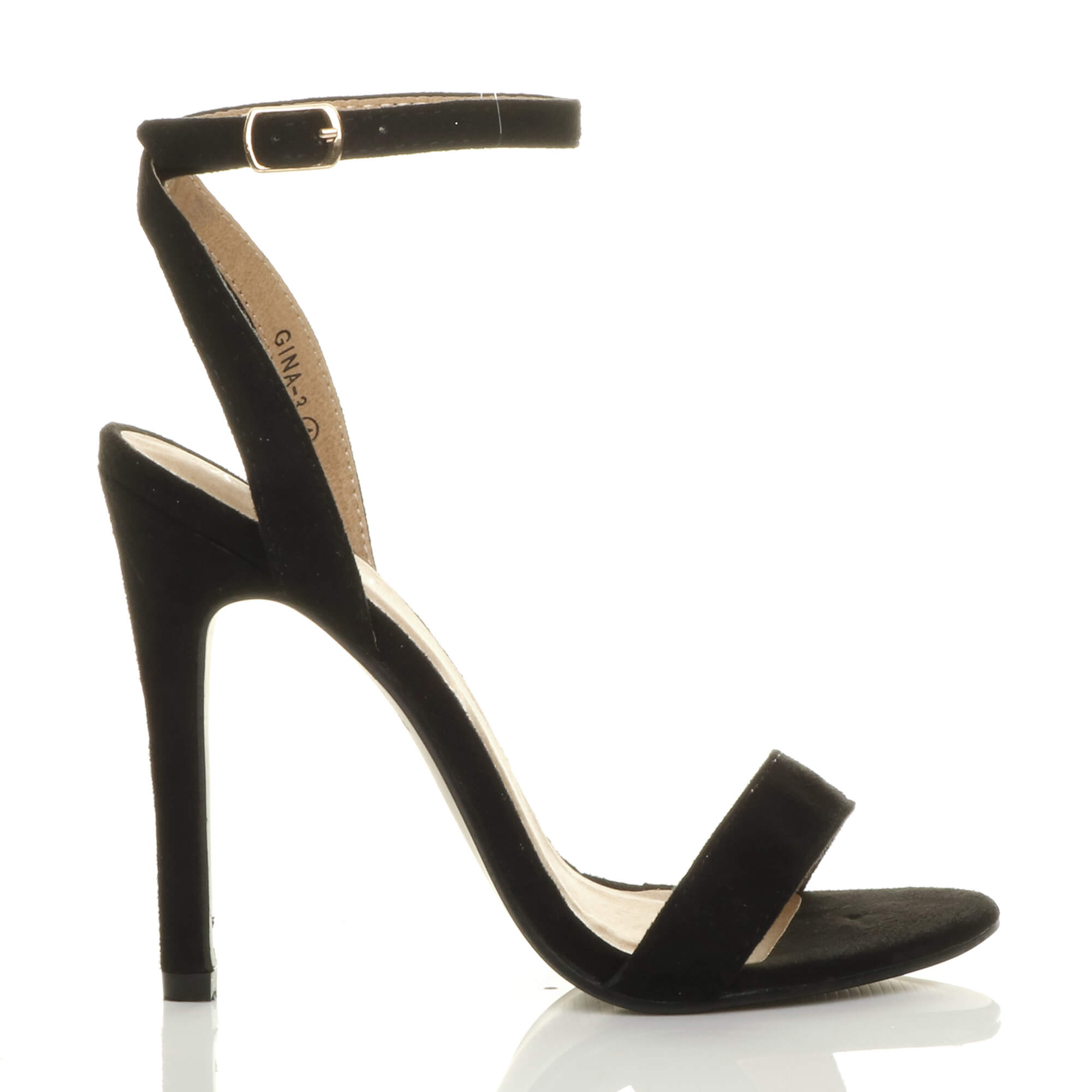 Black AJVANI Black High Heel Ankle Strap Barely There Sandals, Image 2 of 6