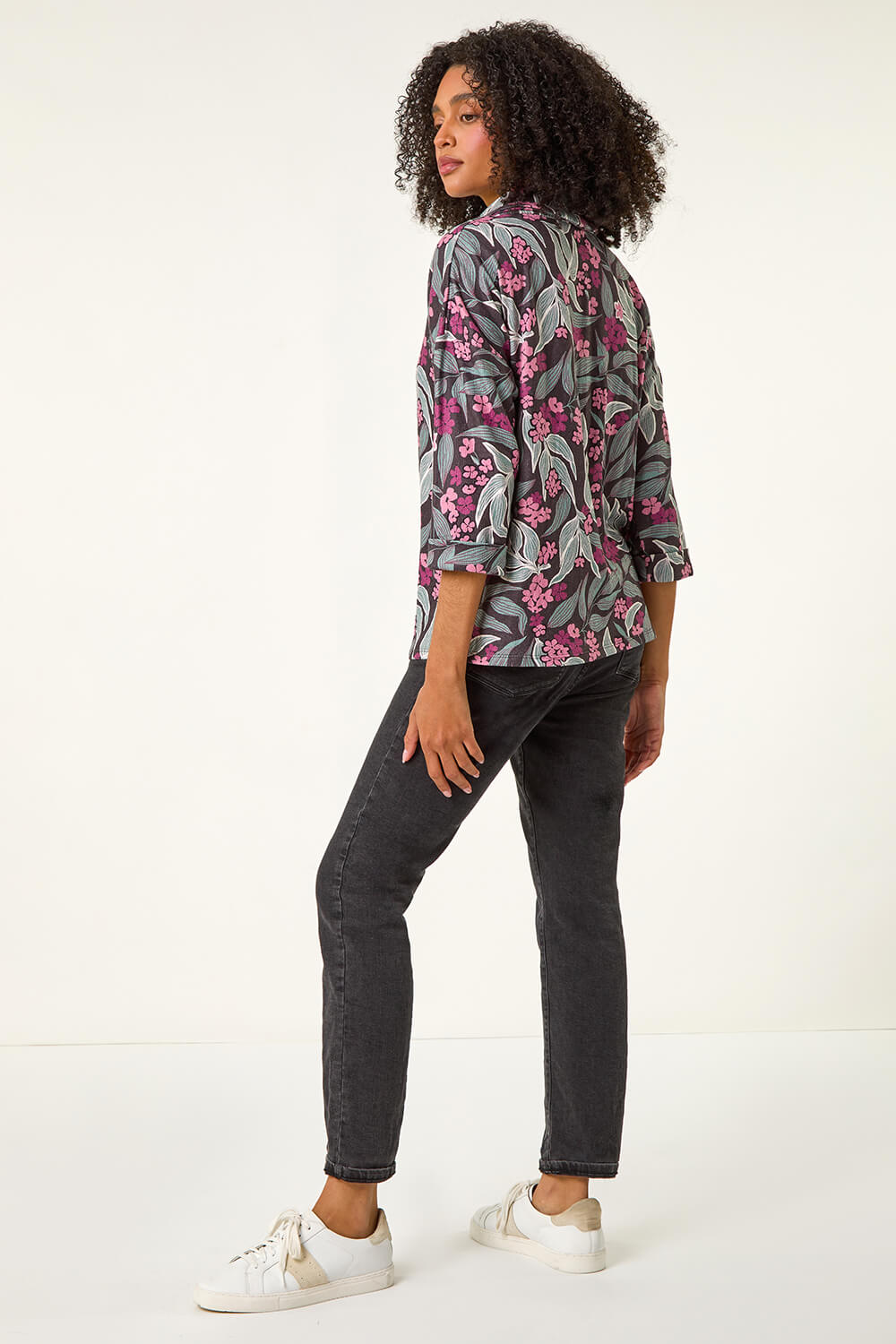 PINK Floral Printed Roll Neck Top, Image 4 of 5