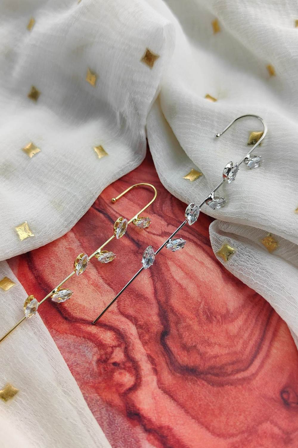 Silver Leaf Ear Wrap Zircon Ear Climber - Gold or Silver, Image 3 of 3