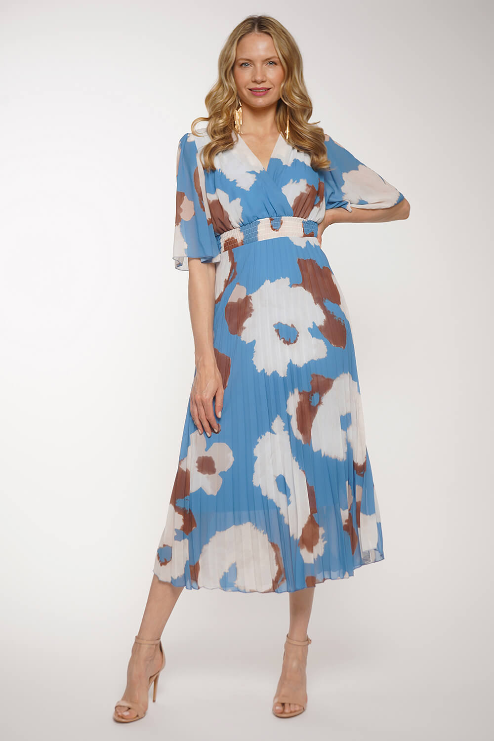Blue Julianna Printed Chiffon Pleat Midi Dress, Image 4 of 4