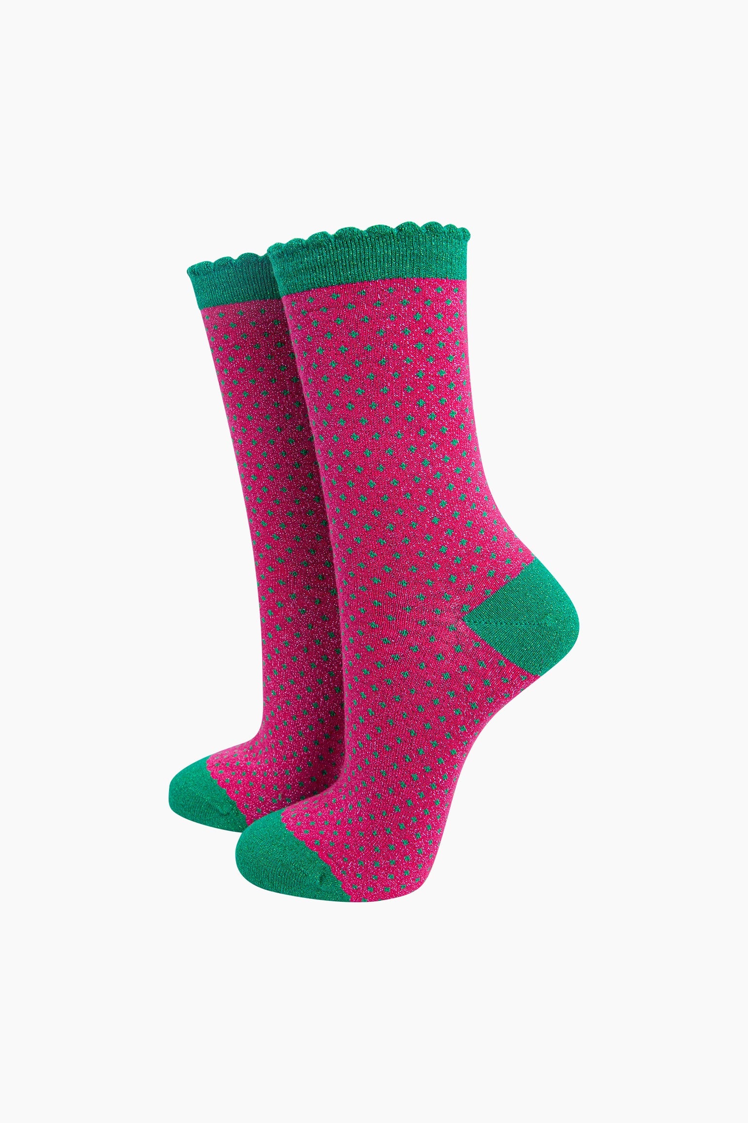 Pink Sock Talk Pink Polka Dots Combed Cotton Glitter Socks, Image 1 of 4