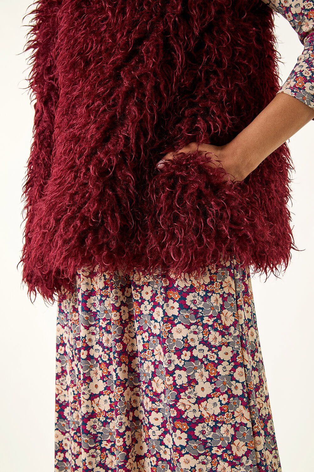 Burgundy Longline Faux Fur Gilet, Image 6 of 5