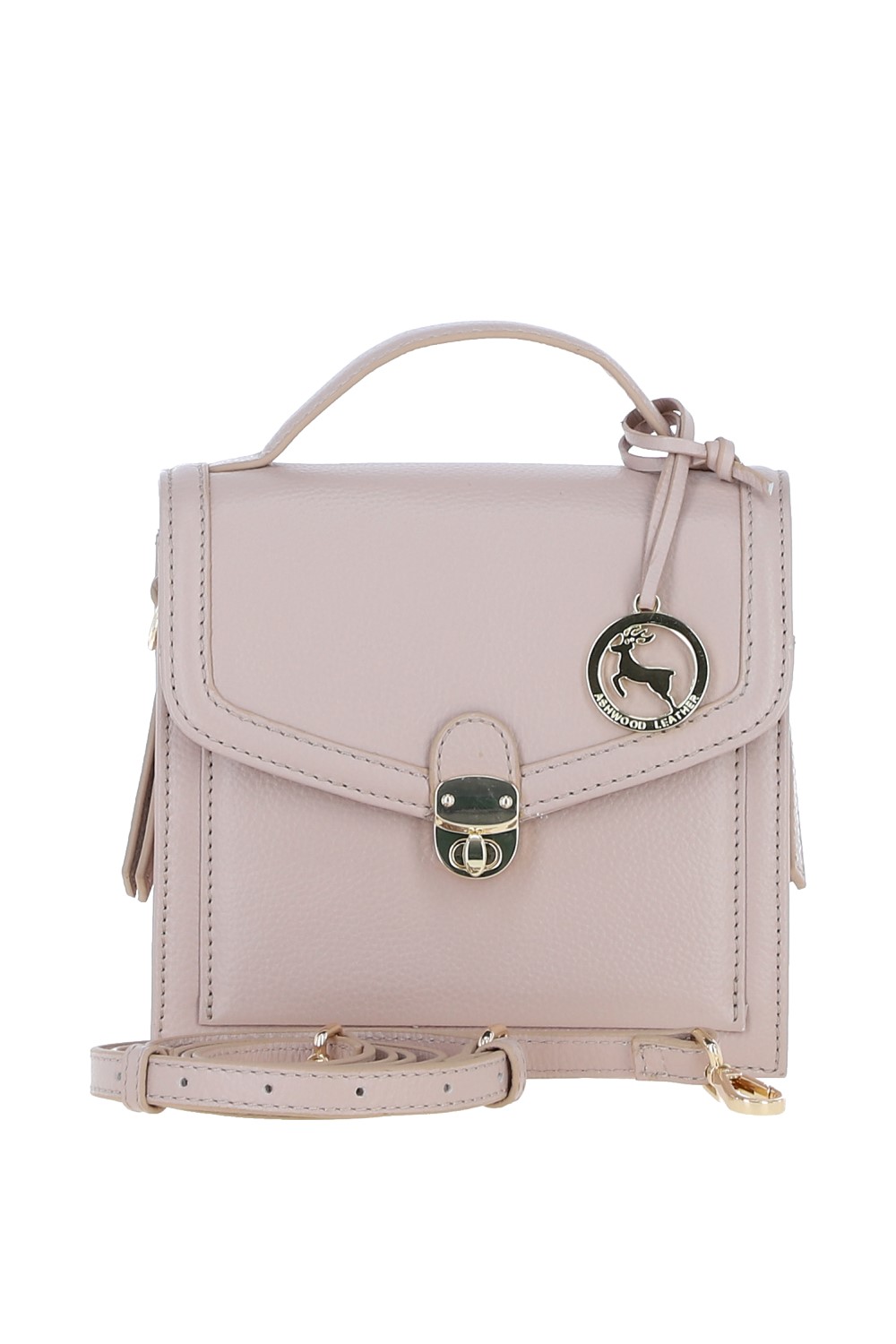 Beige Ashwood Leather Beige Compact Handbag With Detachable Crossbody Strap, Image 1 of 4