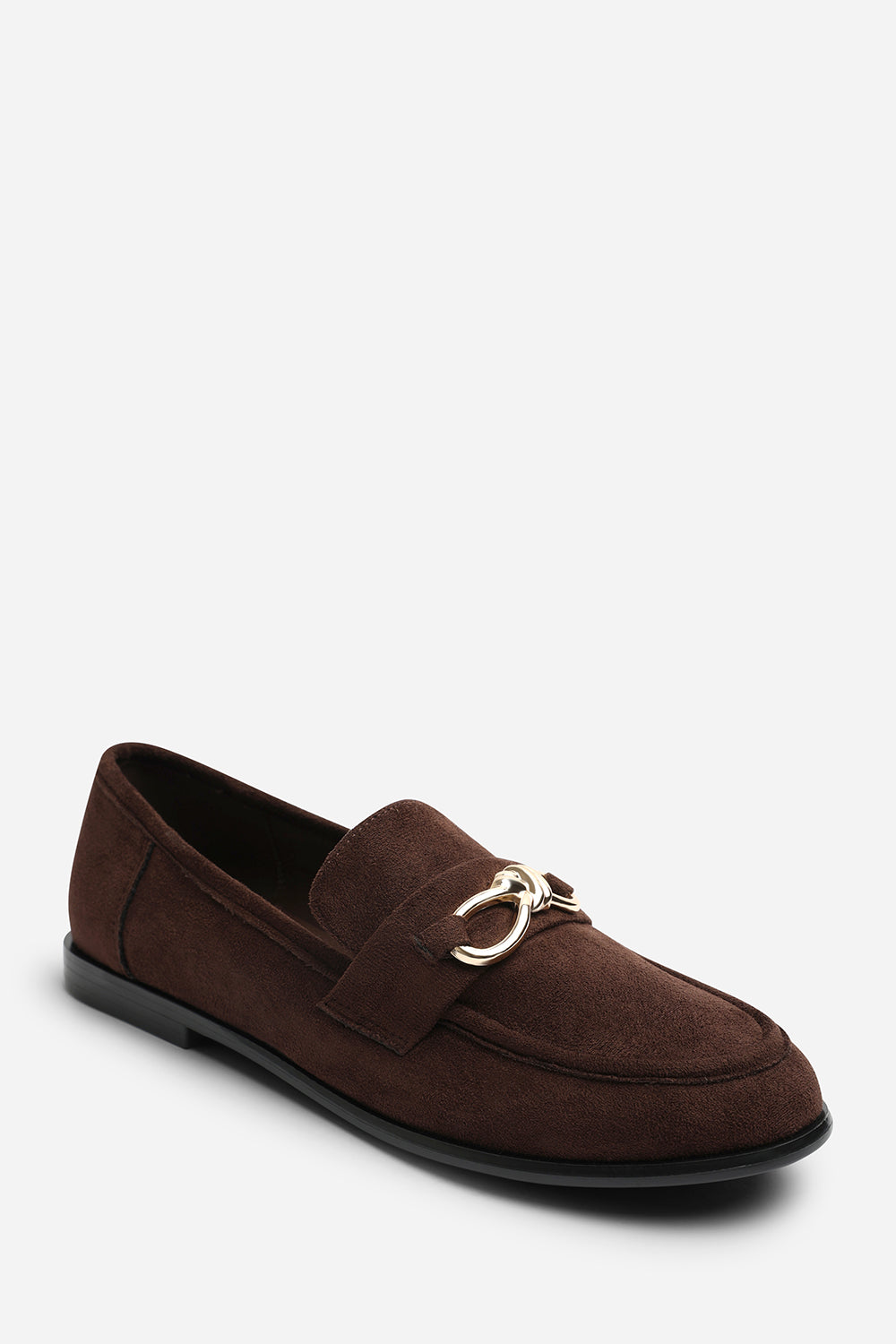Dark Brown Freyja Knot Trim Hardware Detail Flat Loafers, Image 3 of 6
