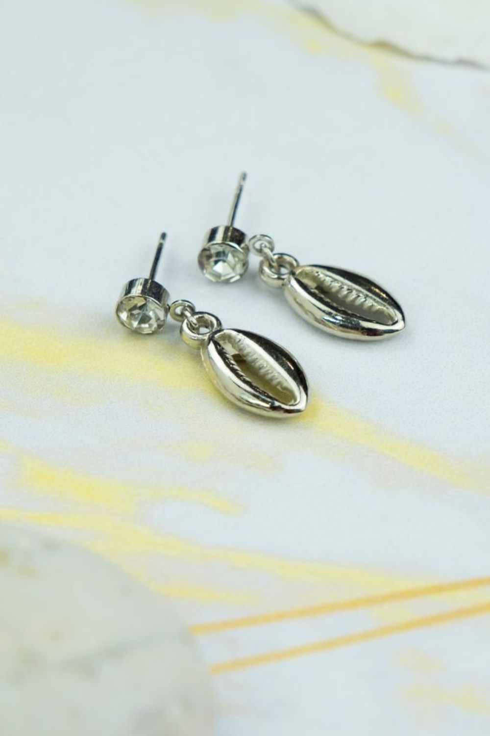 Silver The Colourful Aura Silver Cowrie Zircon Earrings, Image 2 of 2