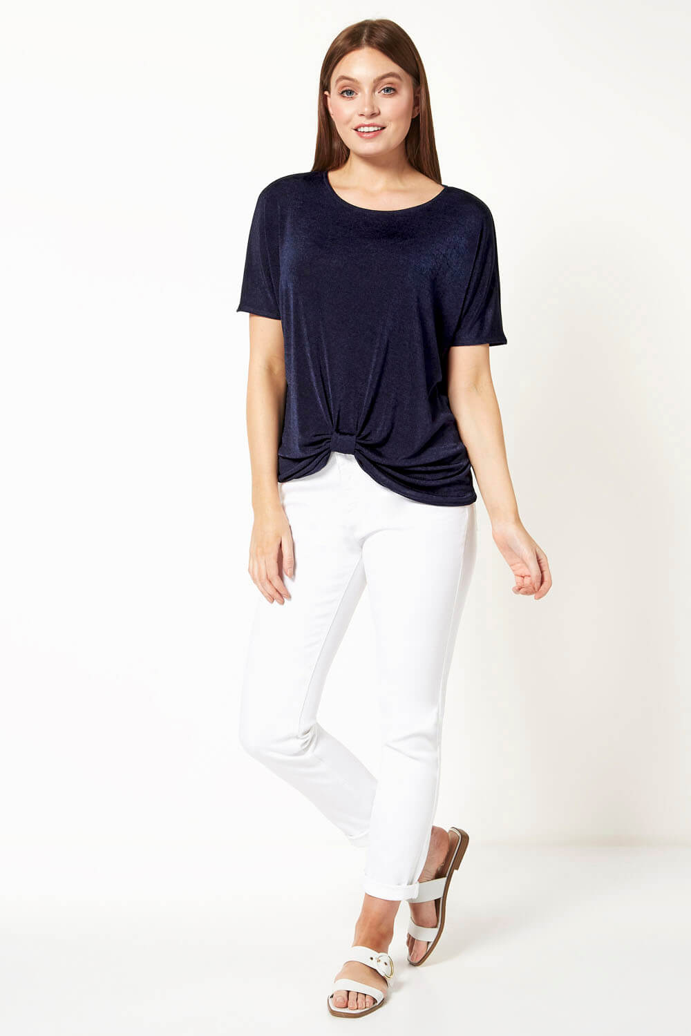 Navy Twist Front Detail T-Shirt, Image 3 of 5