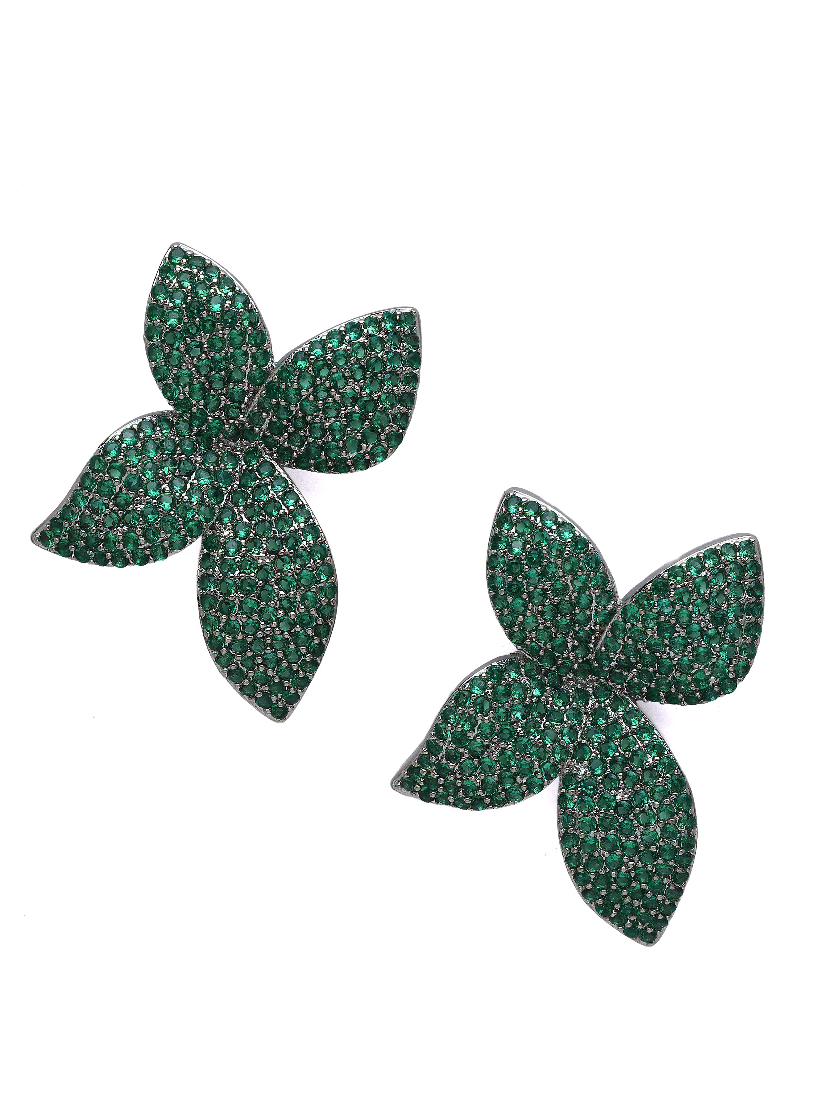 Green Pavé Floral Stud Earrings