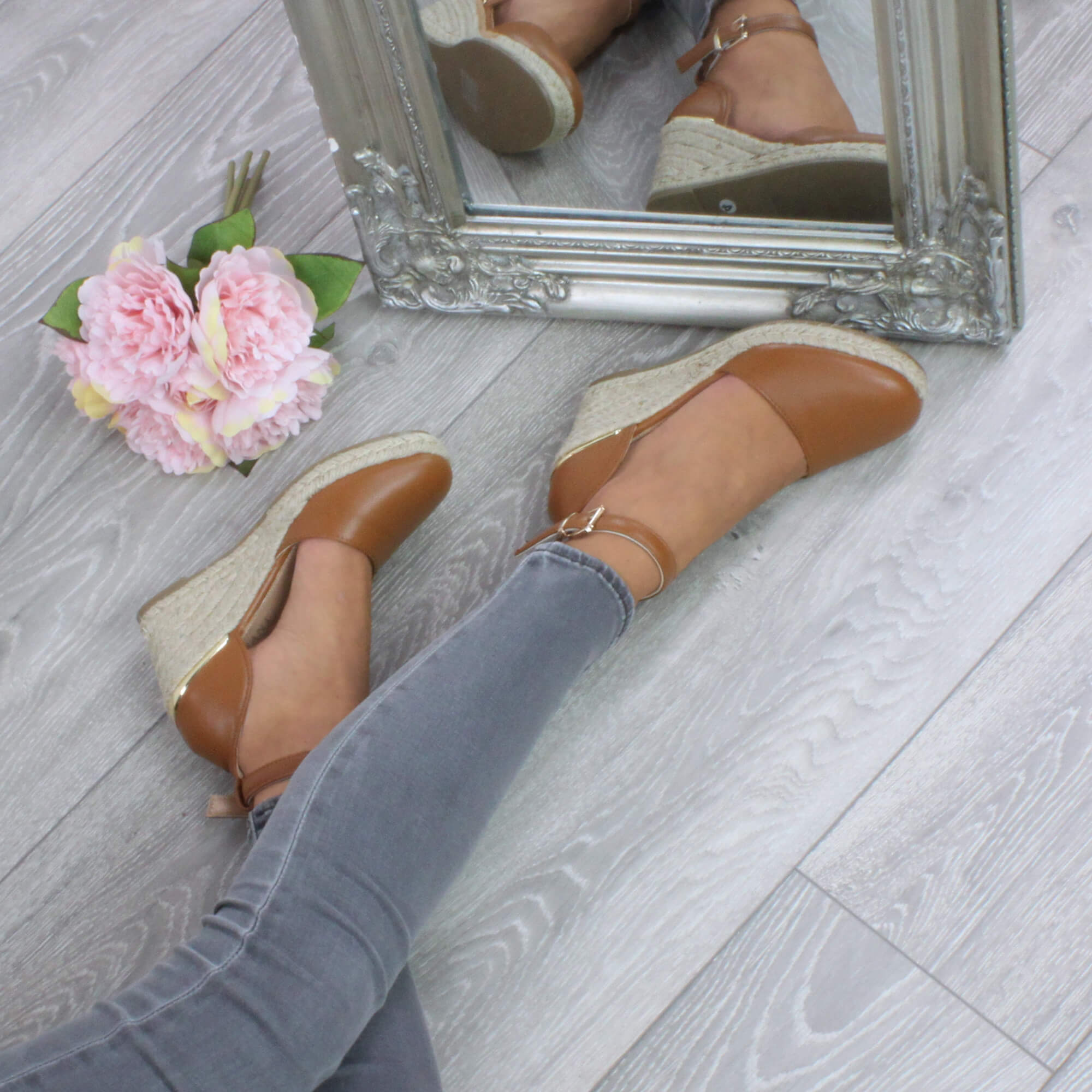 Tan Mid Wedge Heel Ankle Strap Espadrille Sandals, Image 5 of 6