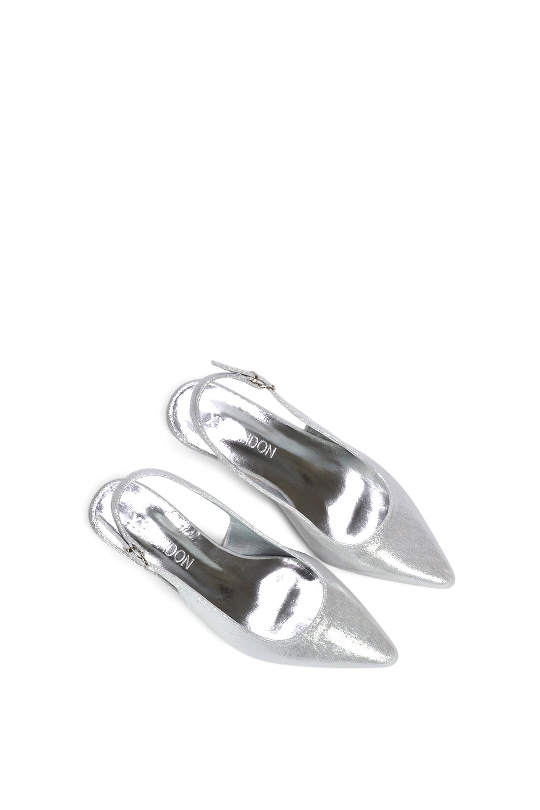 Silver Slingback Kitten Heel Court Shoes With Pointed Toe, Image 6 of 6
