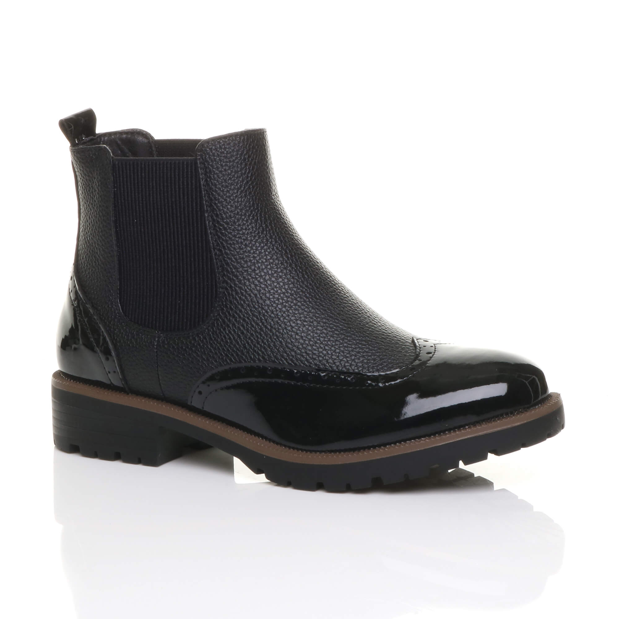 Black AJVANI Black Slip On Brogue Chelsea Ankle Boots, Image 1 of 6