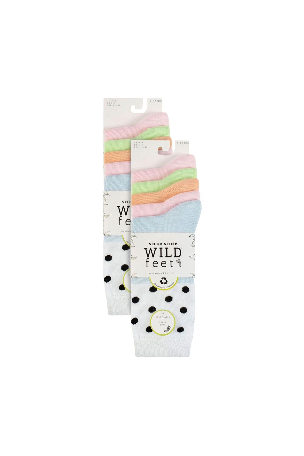 Pink 10 Pairs Bamboo Crew Socks with Patterns, Image 2 of 3