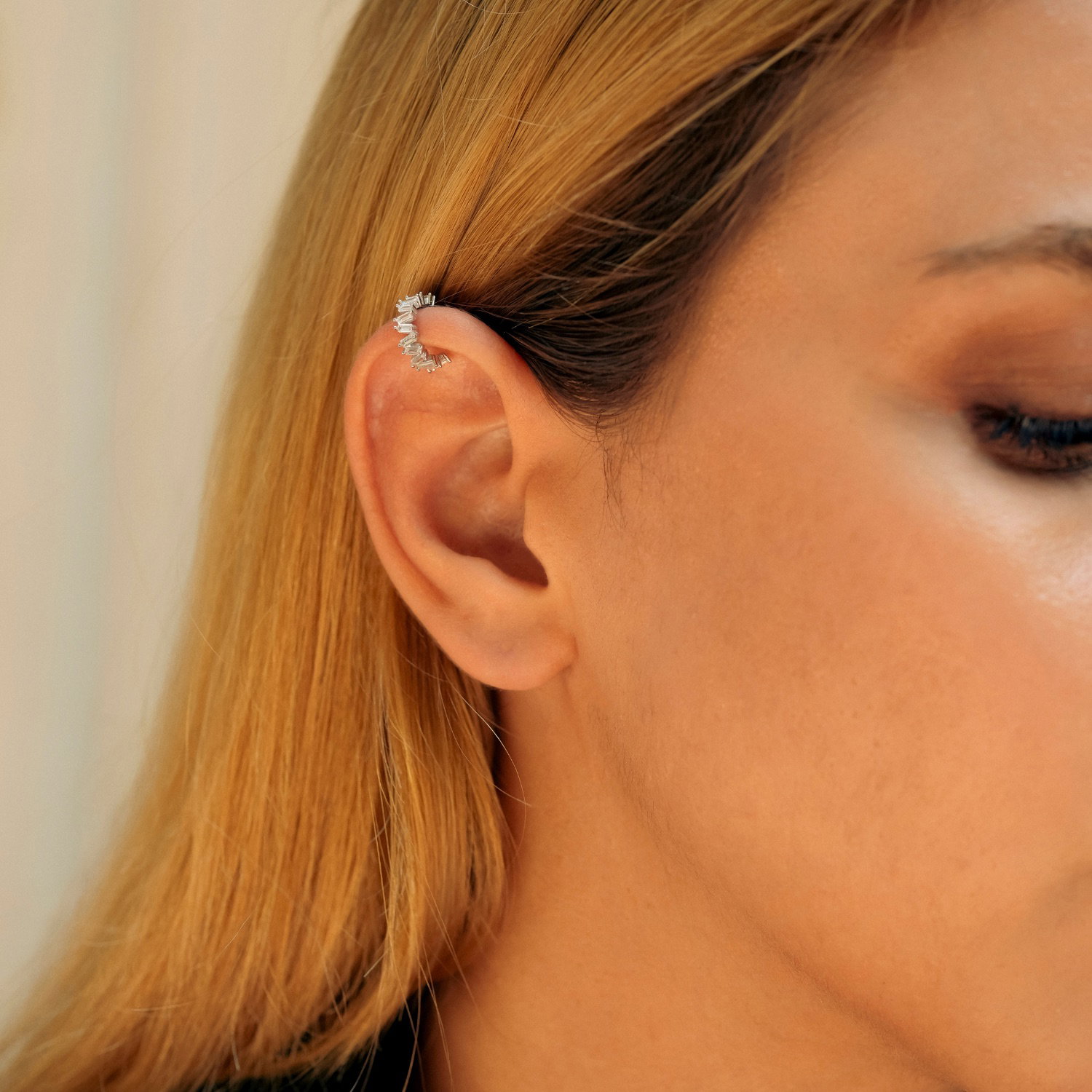 Silver Irregular Baguette Ear Cuff No Piercing Sterling Silver - Pair, Image 3 of 3