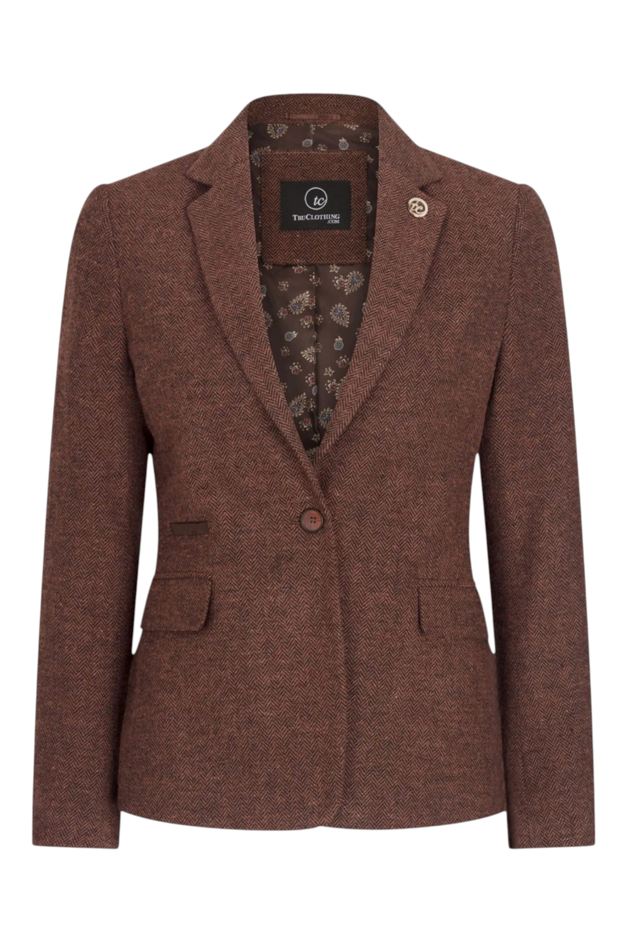 Rust Infinity Leather Rust Brown Herringbone Wool Tweed Check Blazer, Image 1 of 5