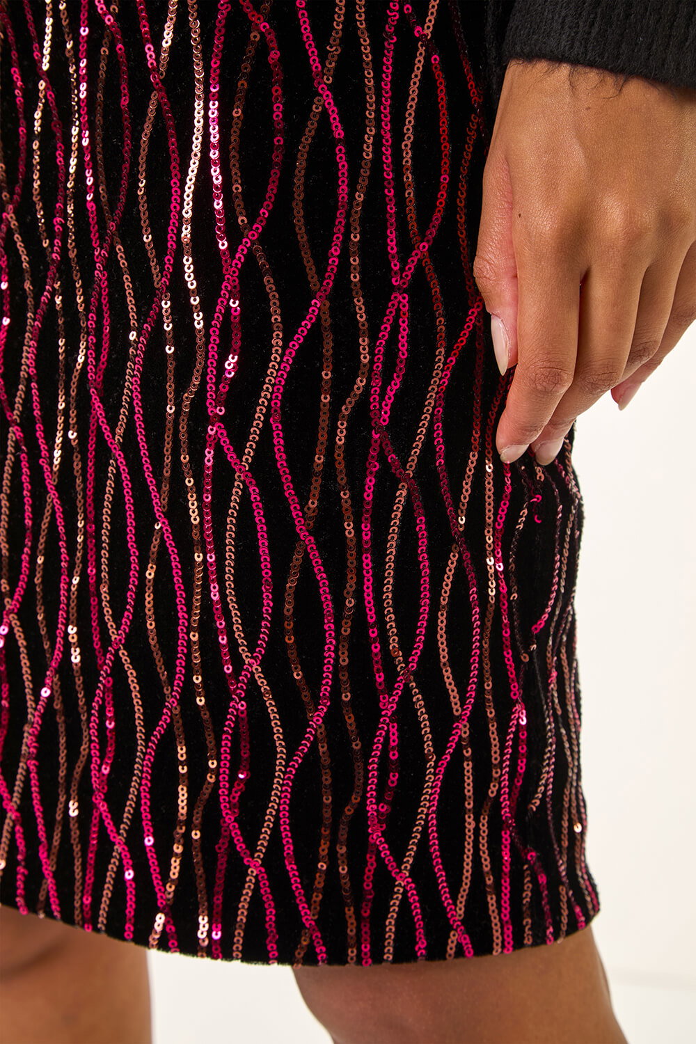 Fuchsia Velvet Sequin Detail Pencil Skirt, Image 6 of 5