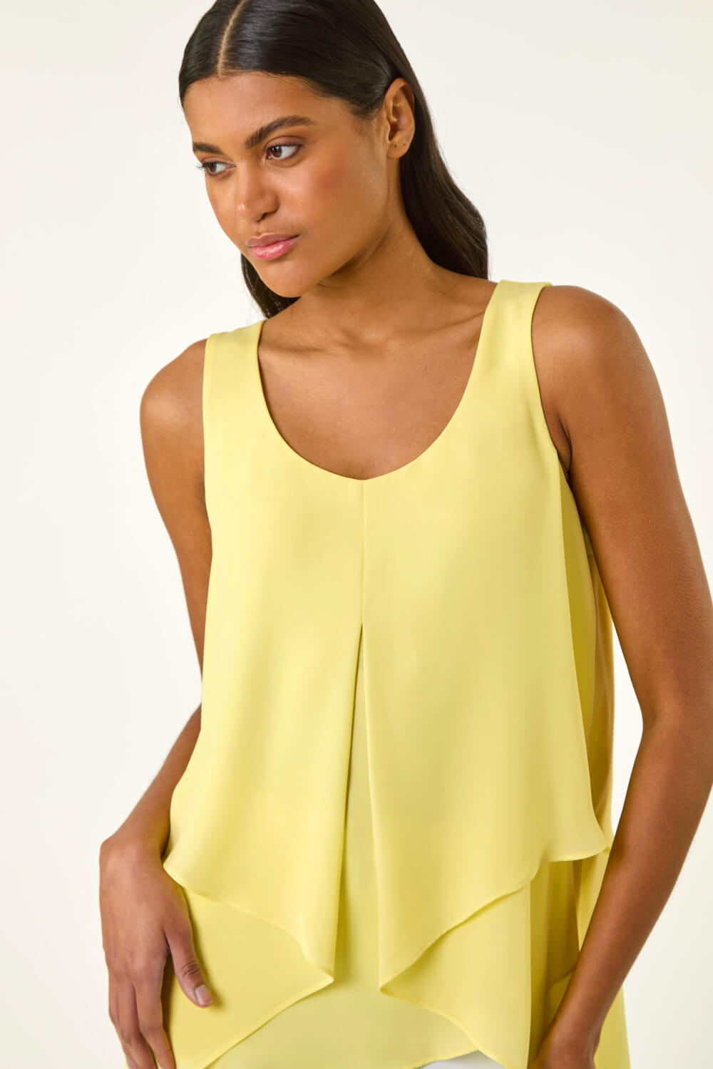 Light Yellow Asymmetric Sleeveless Vest Top, Image 5 of 5